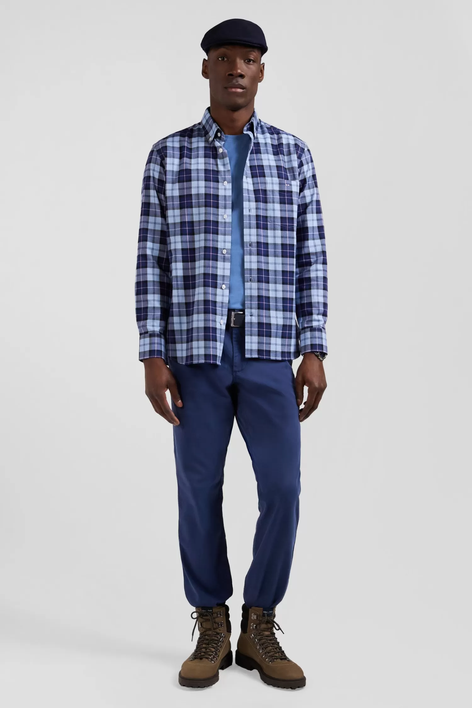 Eden Park Regular sky blue checked cotton twill shirt< Shirts