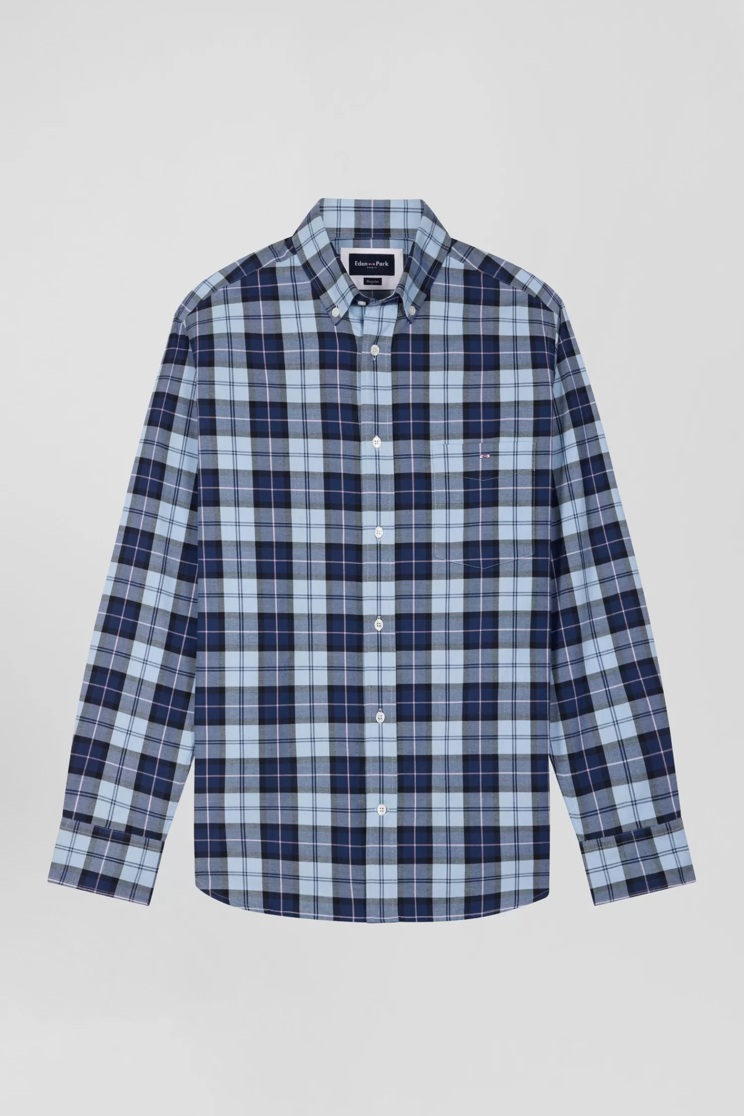 Eden Park Regular sky blue checked cotton twill shirt< Shirts