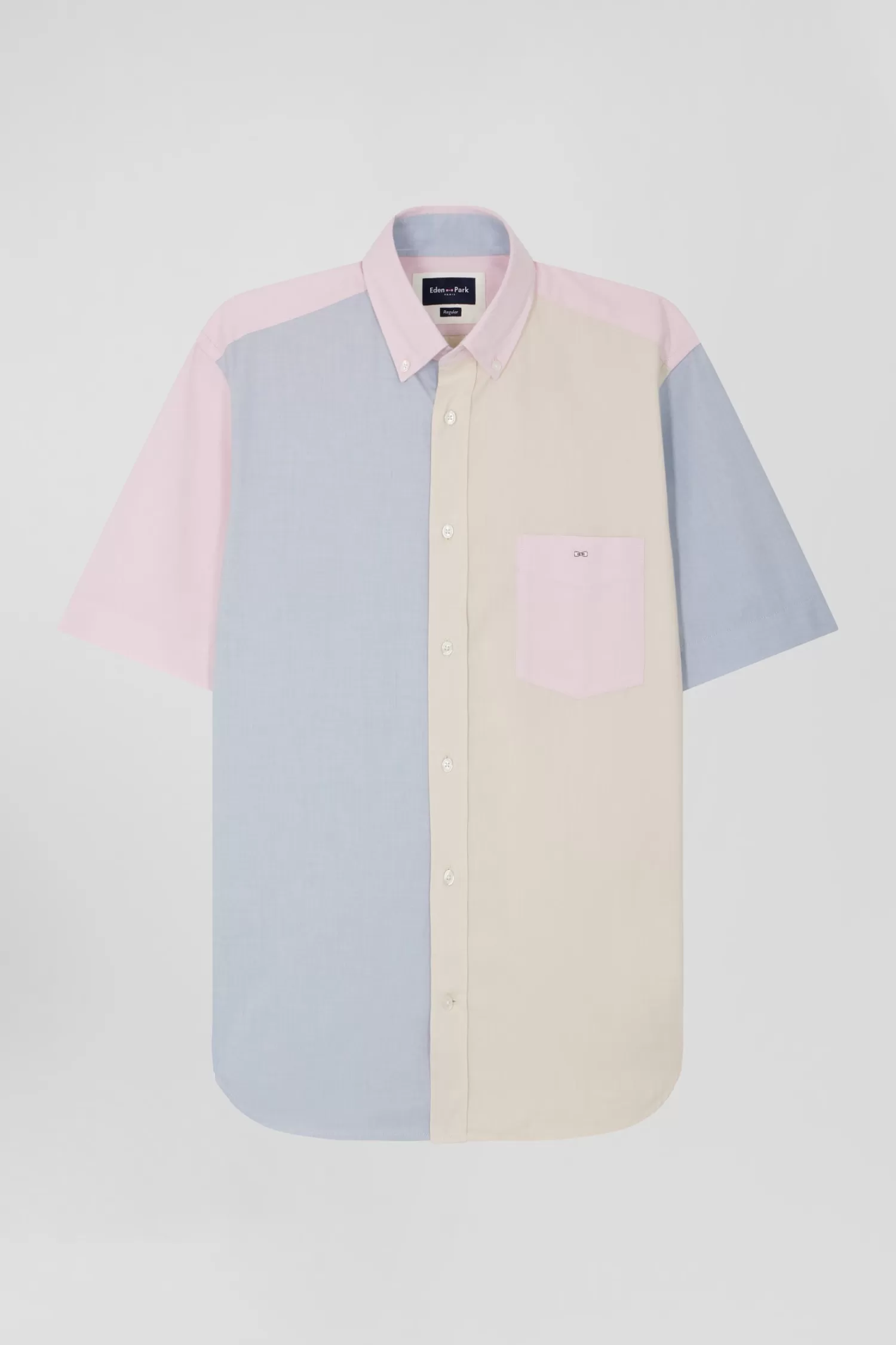 Eden Park Regular sky blue cotton colourblock short-sleeved shirt< Short-sleeved Shirts