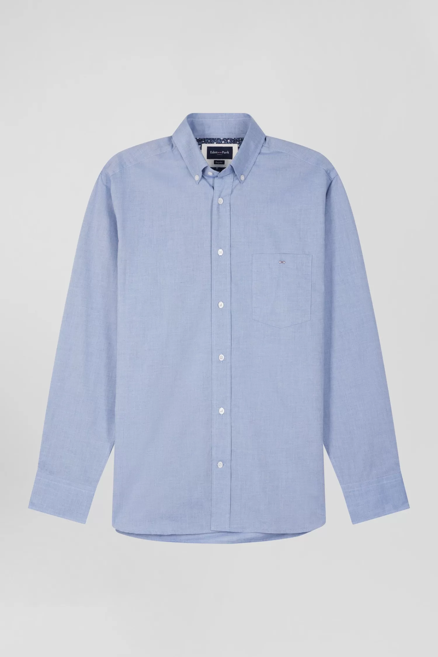 Eden Park Regular sky blue cotton denim shirt with printed elbow patches< Shirts