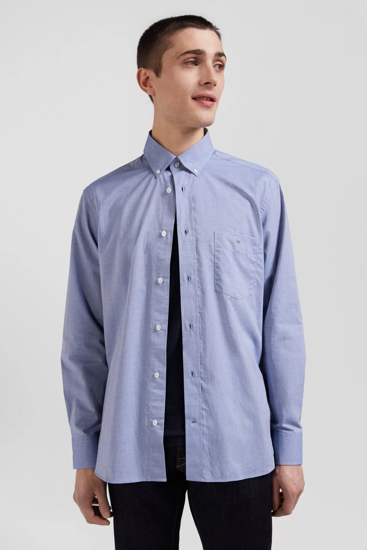 regular_sky_blue_cotton_denim_shirt_with_printed_elbow_patches_2.webp Eden Park Regular sky blue cotton denim shirt with printed elbow patches< Shirts