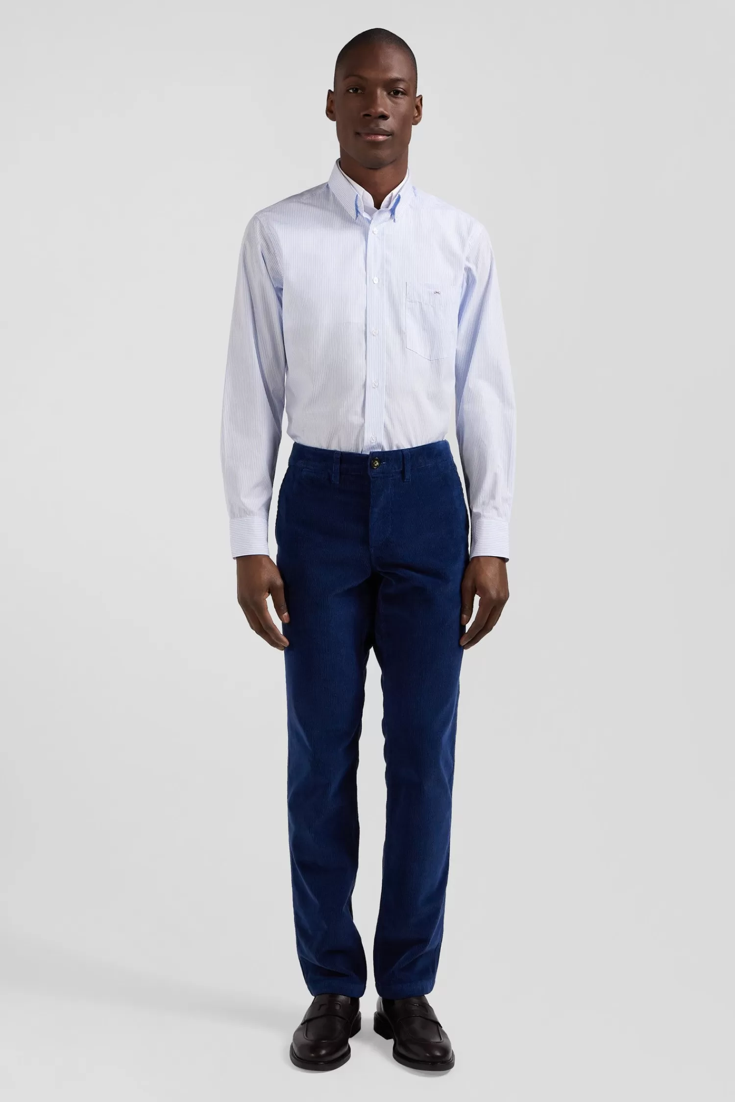 Eden Park Regular sky blue cotton jacquard shirt with baton stripes< Shirts