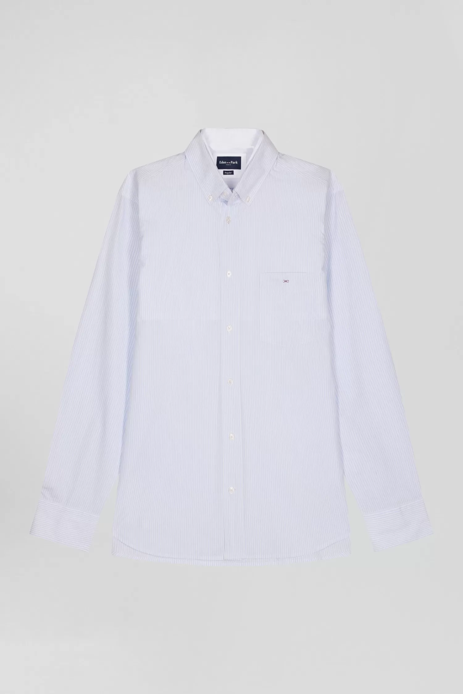 Eden Park Regular sky blue cotton jacquard shirt with baton stripes< Shirts