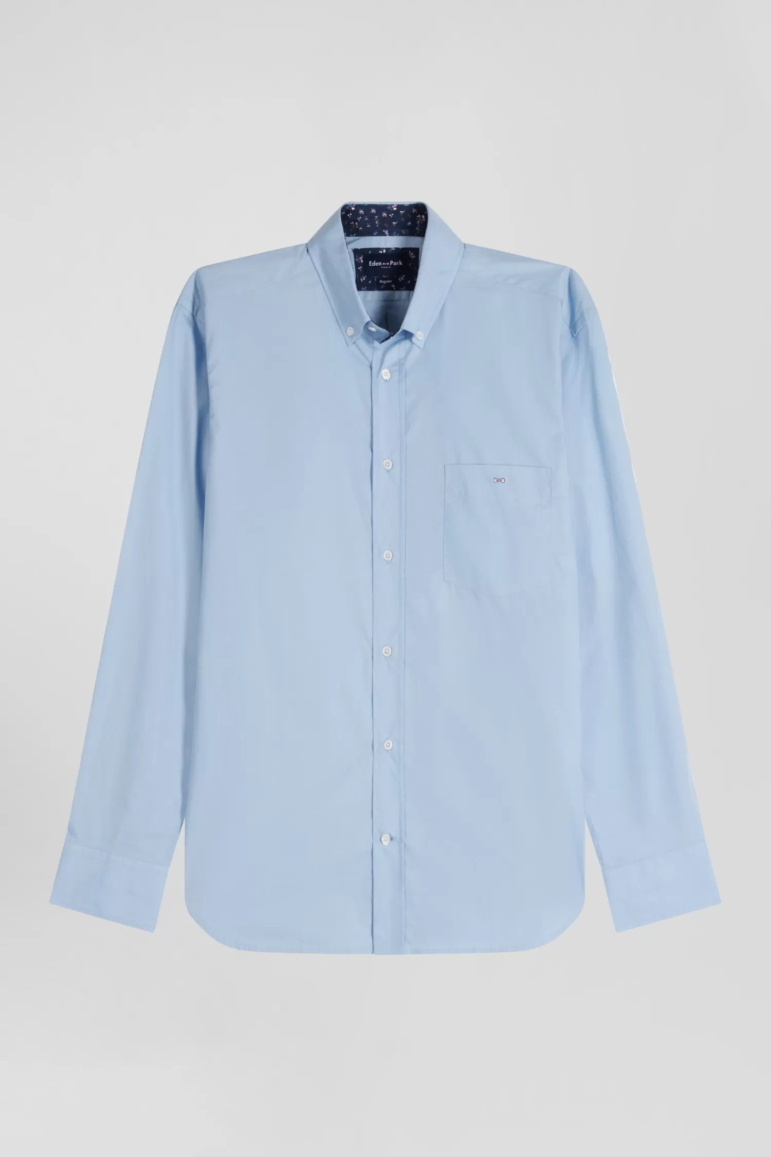Eden Park Regular sky blue cotton poplin shirt with button-down collar and printed elbow patches< Shirts