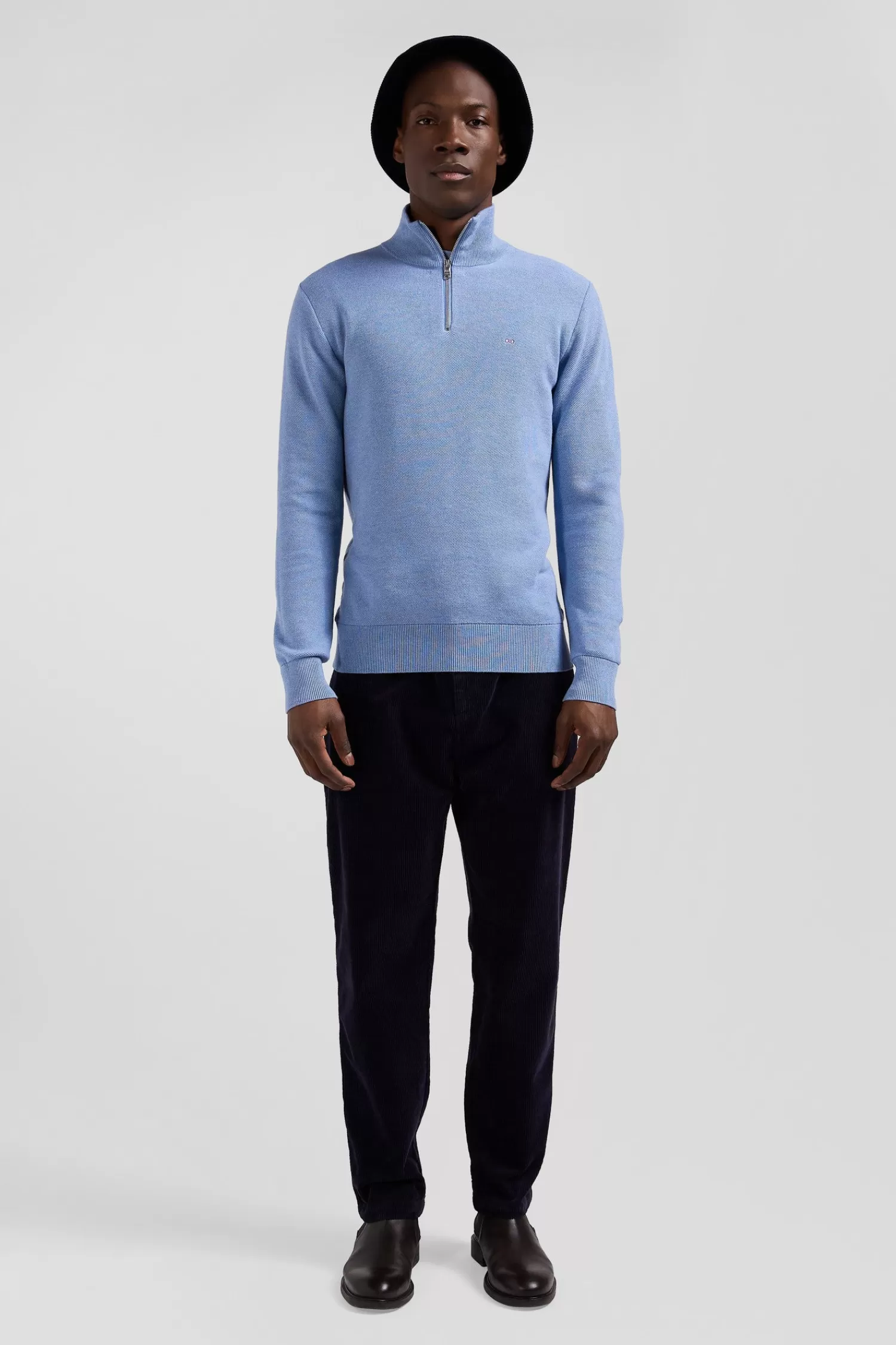 Eden Park Regular sky blue cotton semi-zipped jumper< Sweaters