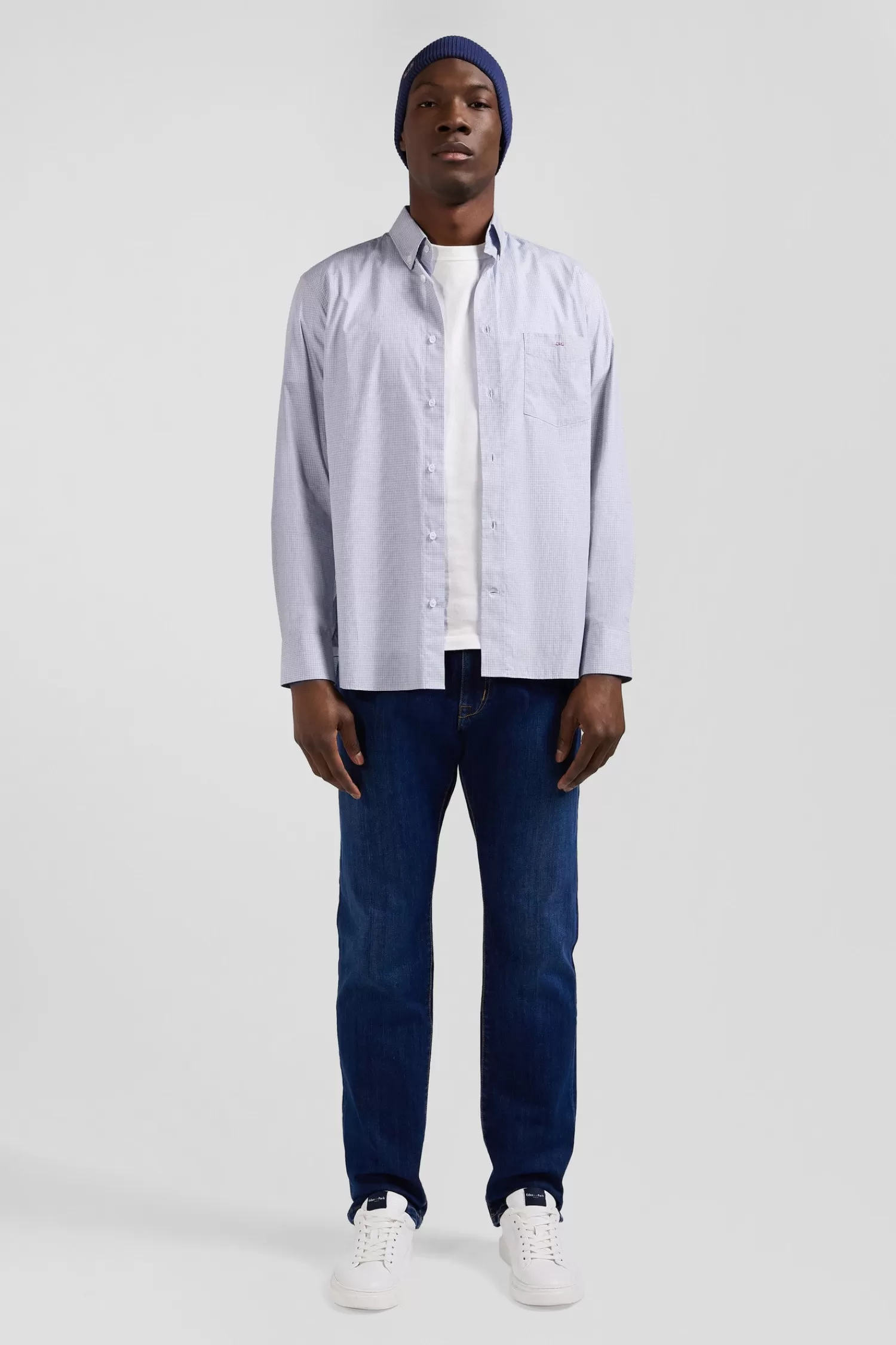 Eden Park Regular sky blue cotton shirt with micro checks< Shirts