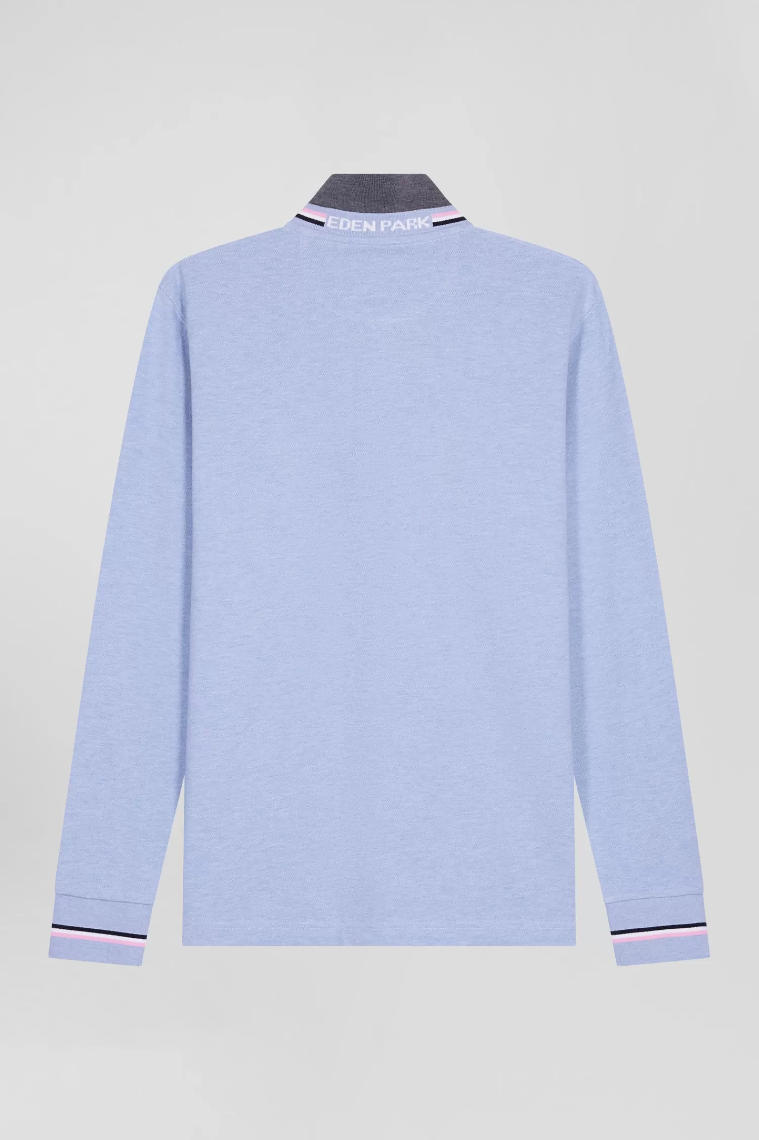 Eden Park Regular sky blue long-sleeved cotton piqué polo shirt with rubber badge< Polos