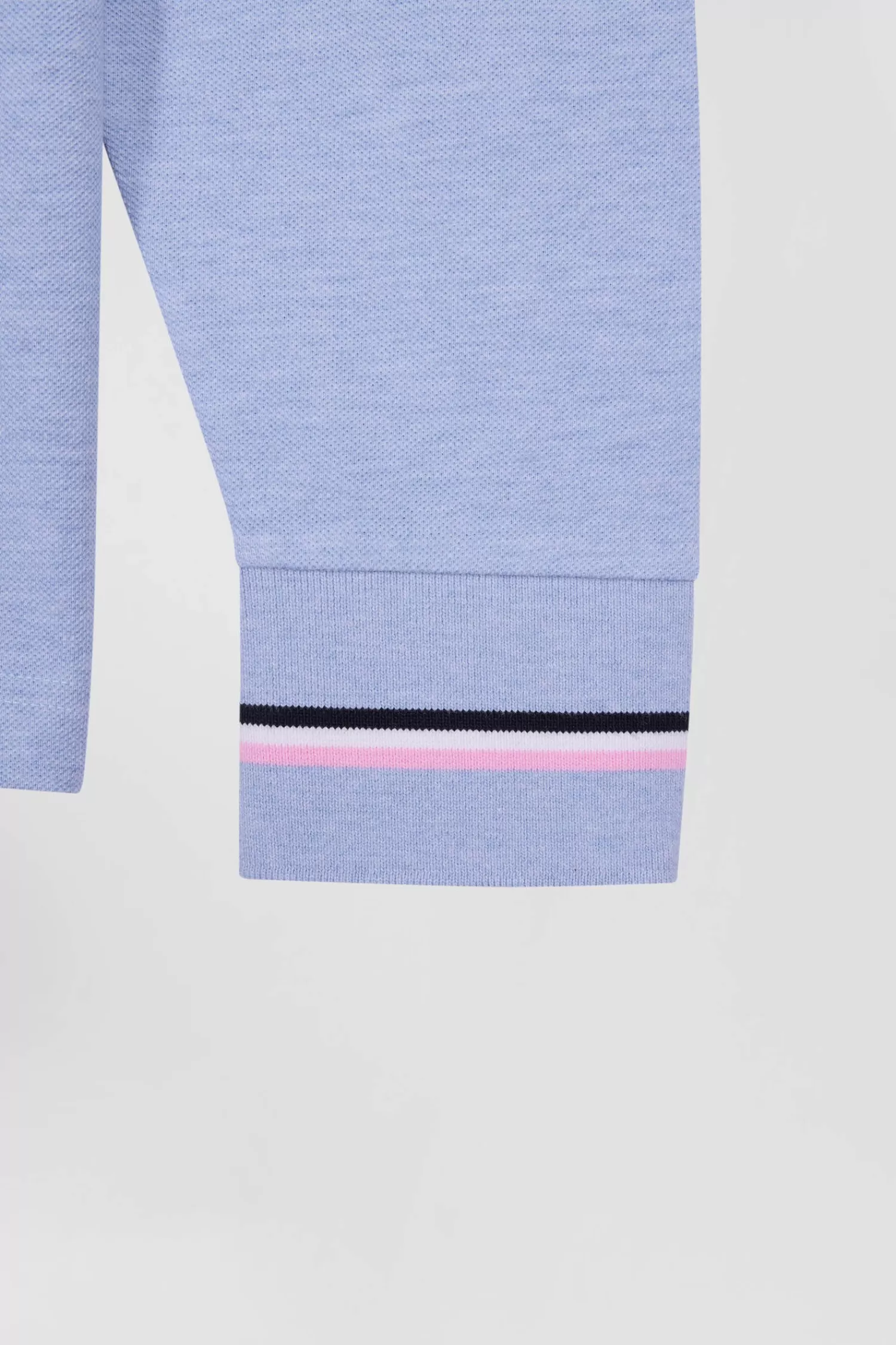 Eden Park Regular sky blue long-sleeved cotton piqué polo shirt with rubber badge< Polos