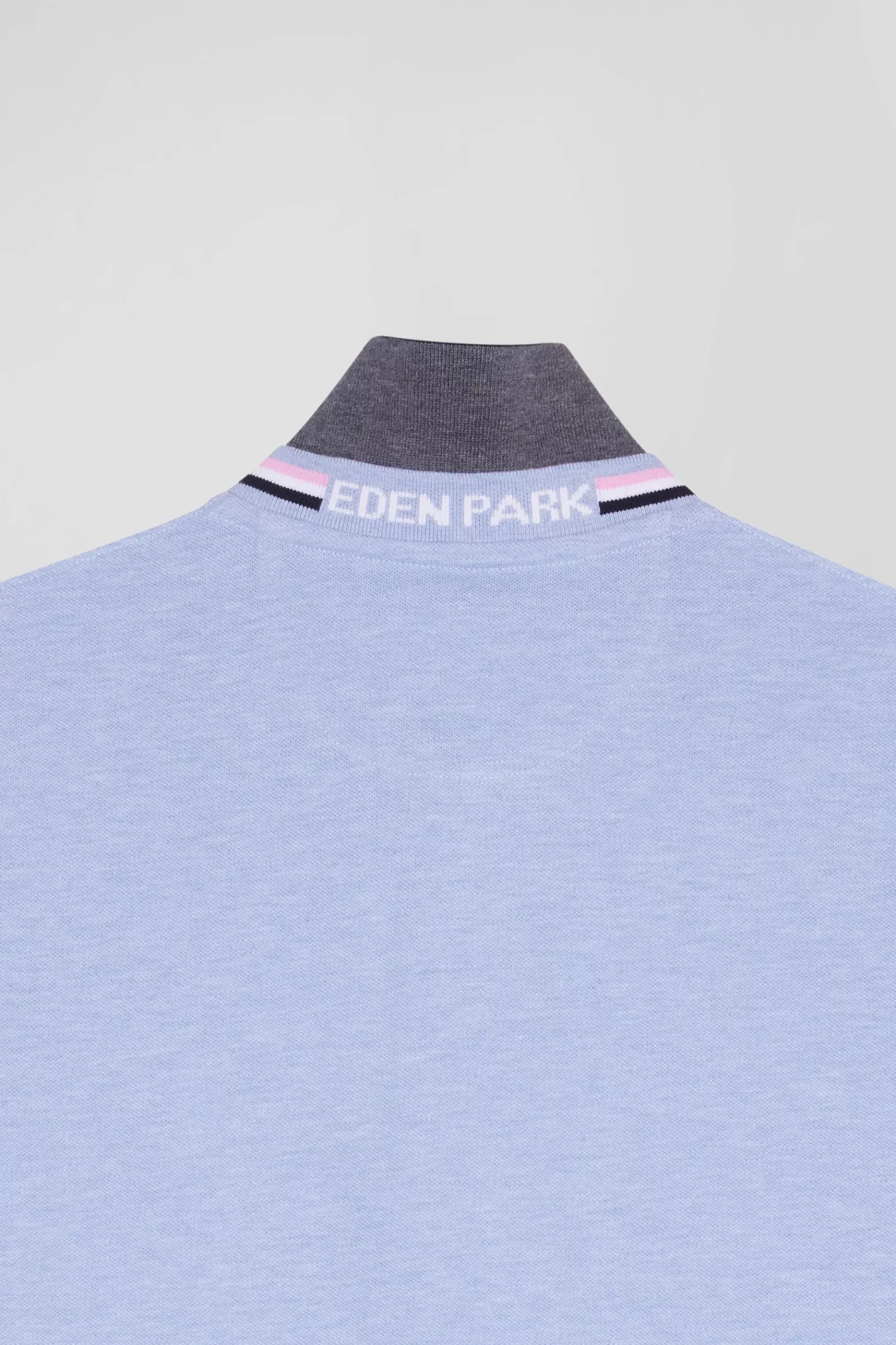 Eden Park Regular sky blue long-sleeved cotton piqué polo shirt with rubber badge< Polos