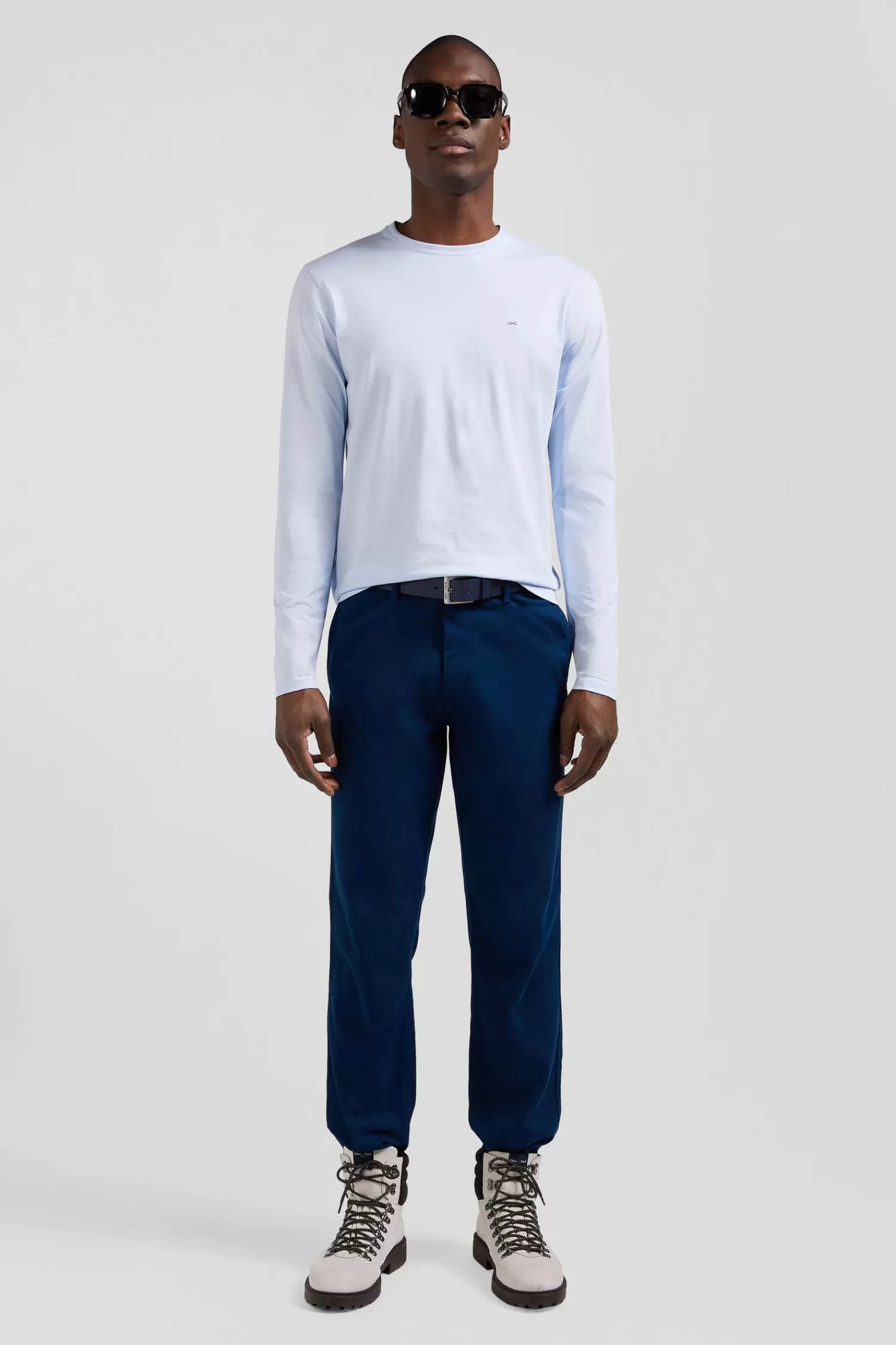 Eden Park Regular sky blue long-sleeved cotton T-shirt< T-shirts