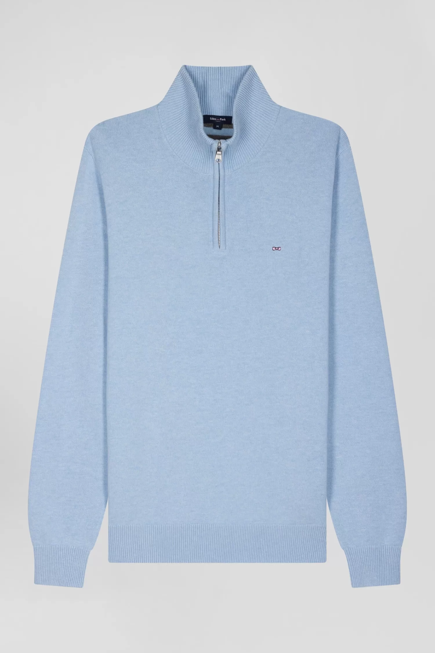 Eden Park Regular sky blue semi-zipped wool and cotton jumper< Sweaters