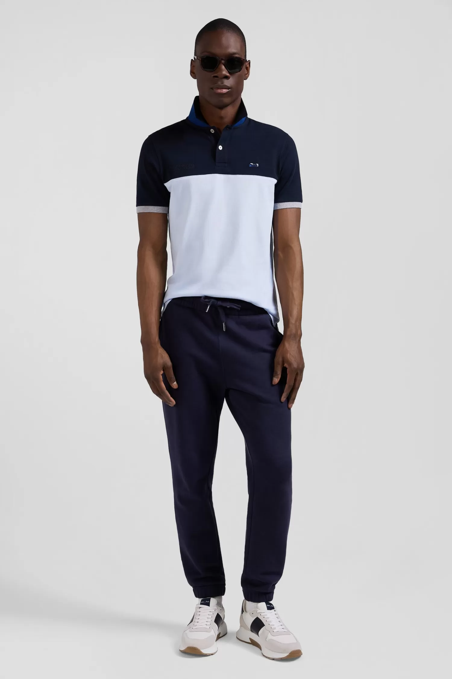 Eden Park Regular sky blue short-sleeved cotton piqué polo shirt with bow tie embroidery and contrasting details< Polos