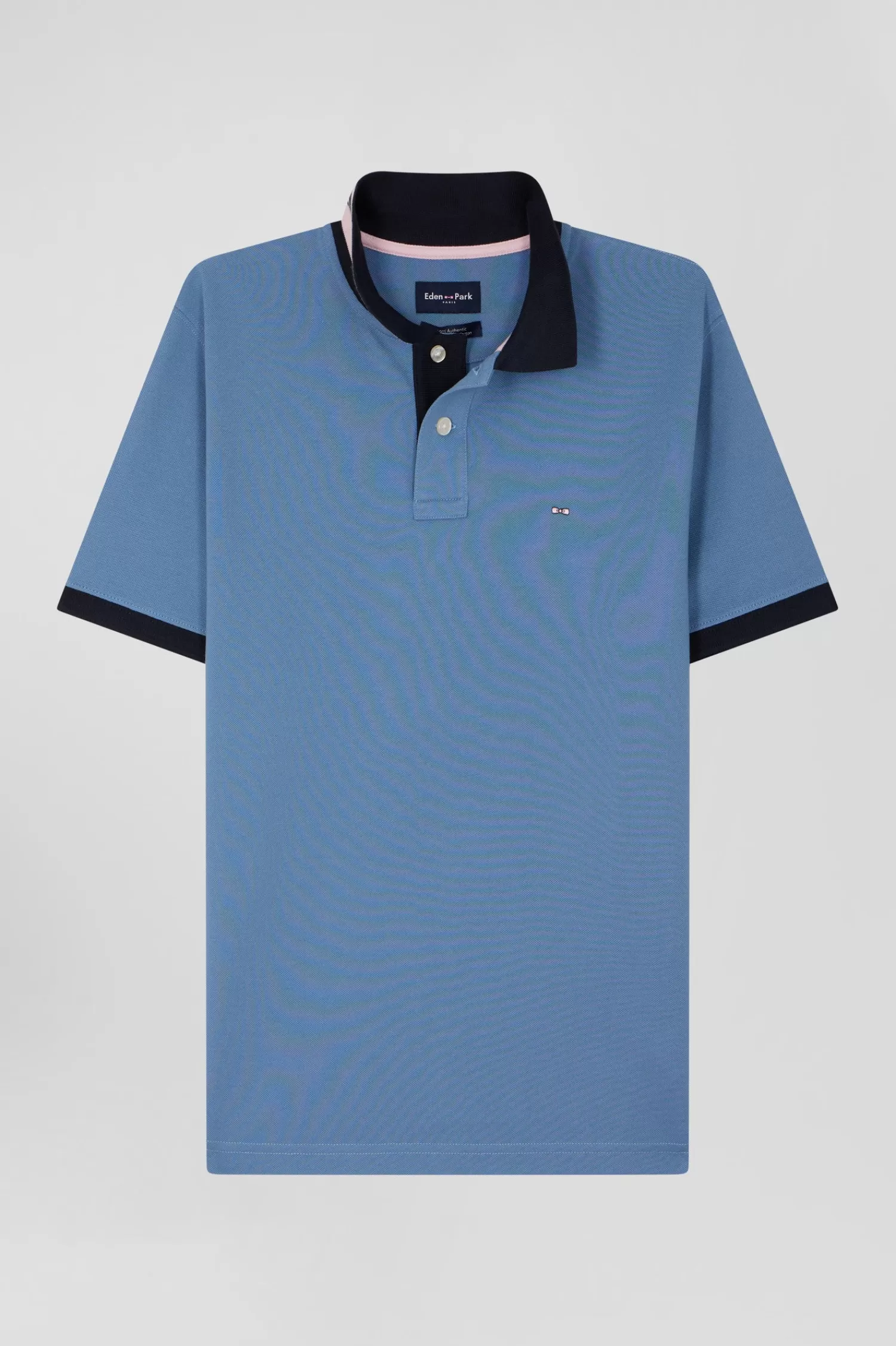 Eden Park Regular sky blue short-sleeved cotton piqué polo shirt with contrasting details< Polos