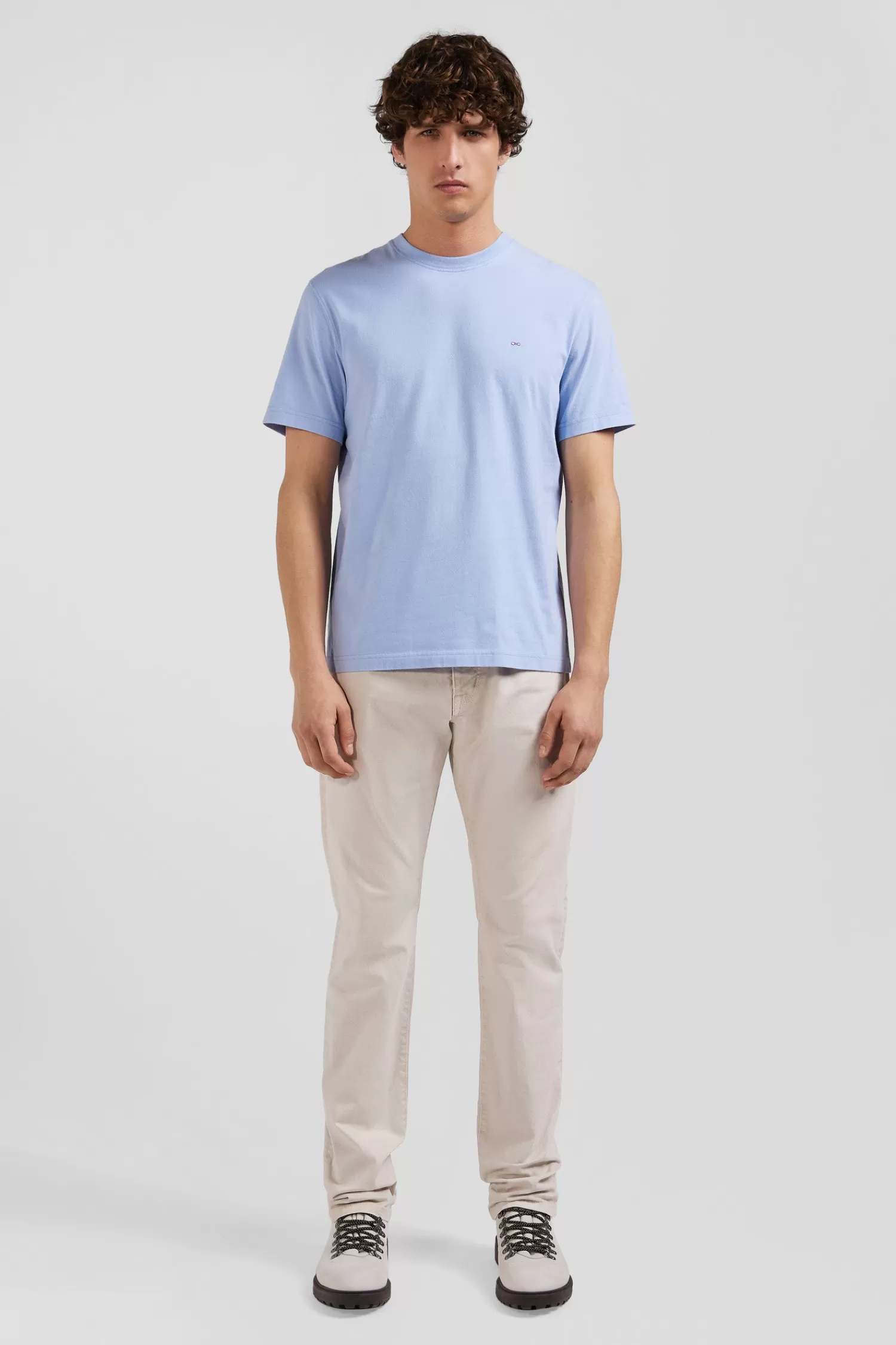 Eden Park Regular sky blue short-sleeved cotton T-shirt with back patch< T-shirts