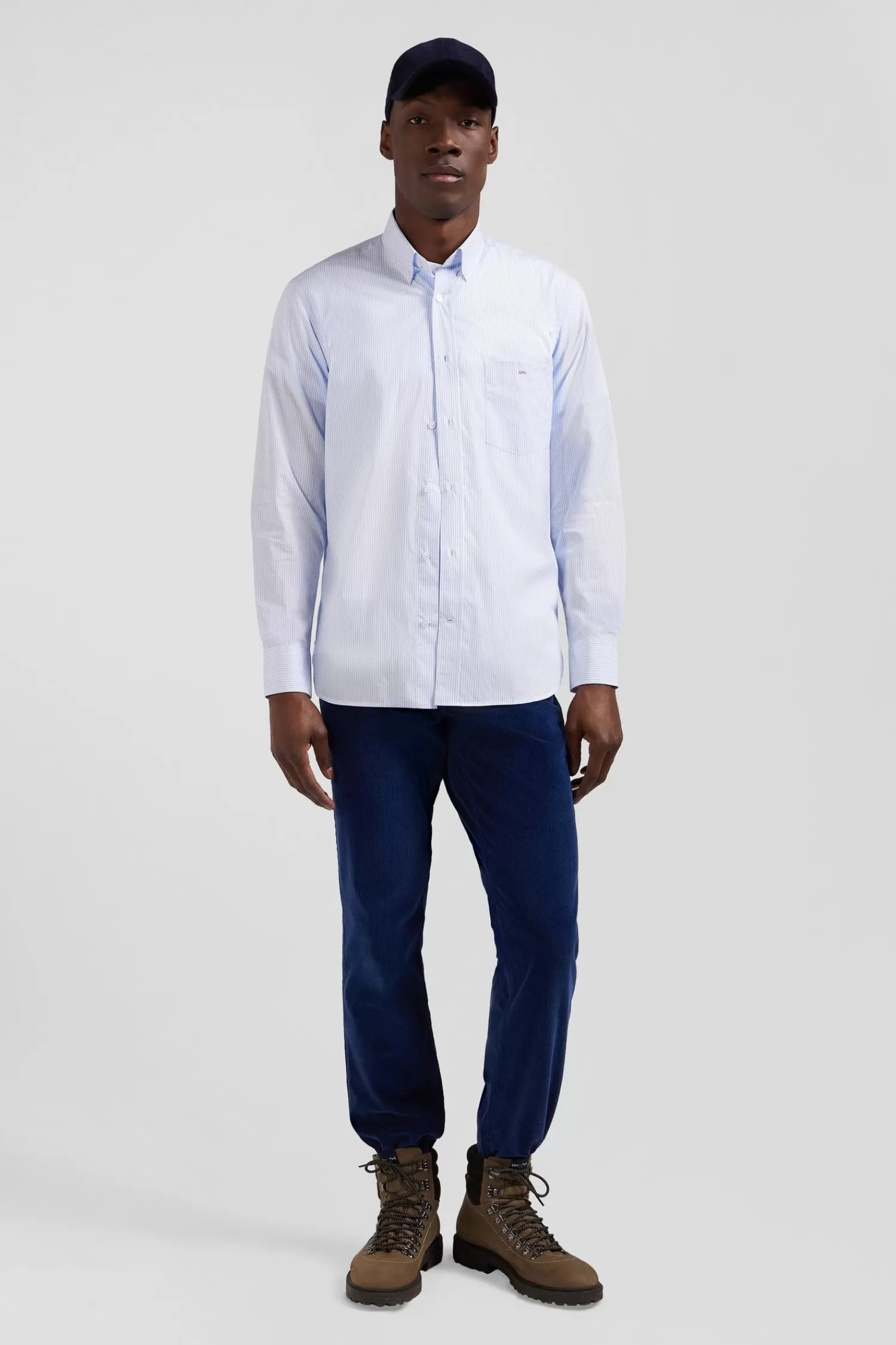 Eden Park Regular sky blue striped cotton jacquard shirt< Shirts