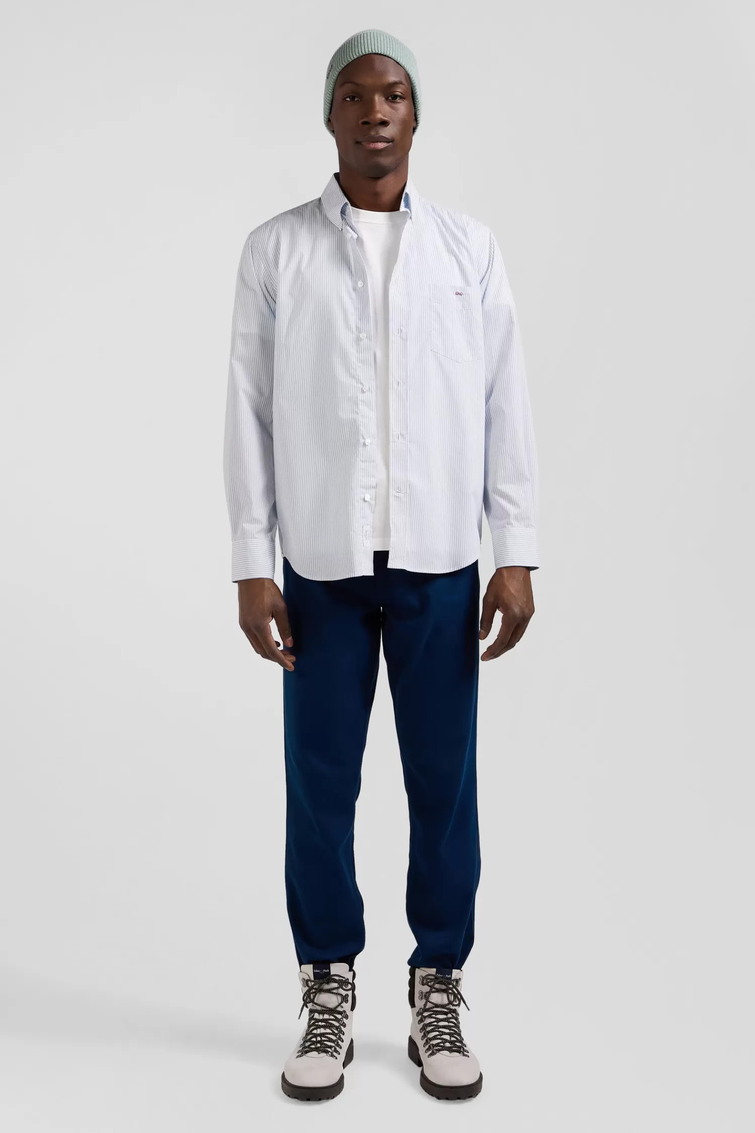 Eden Park Regular sky blue striped cotton jacquard shirt< Shirts