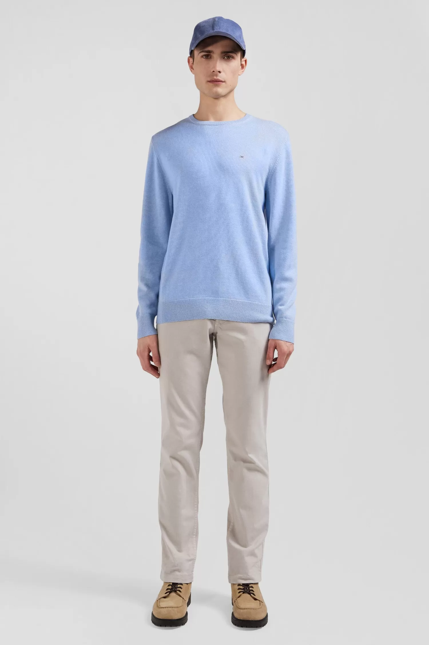 Eden Park Regular sky blue wool and cotton crew neck jumper< Sweaters