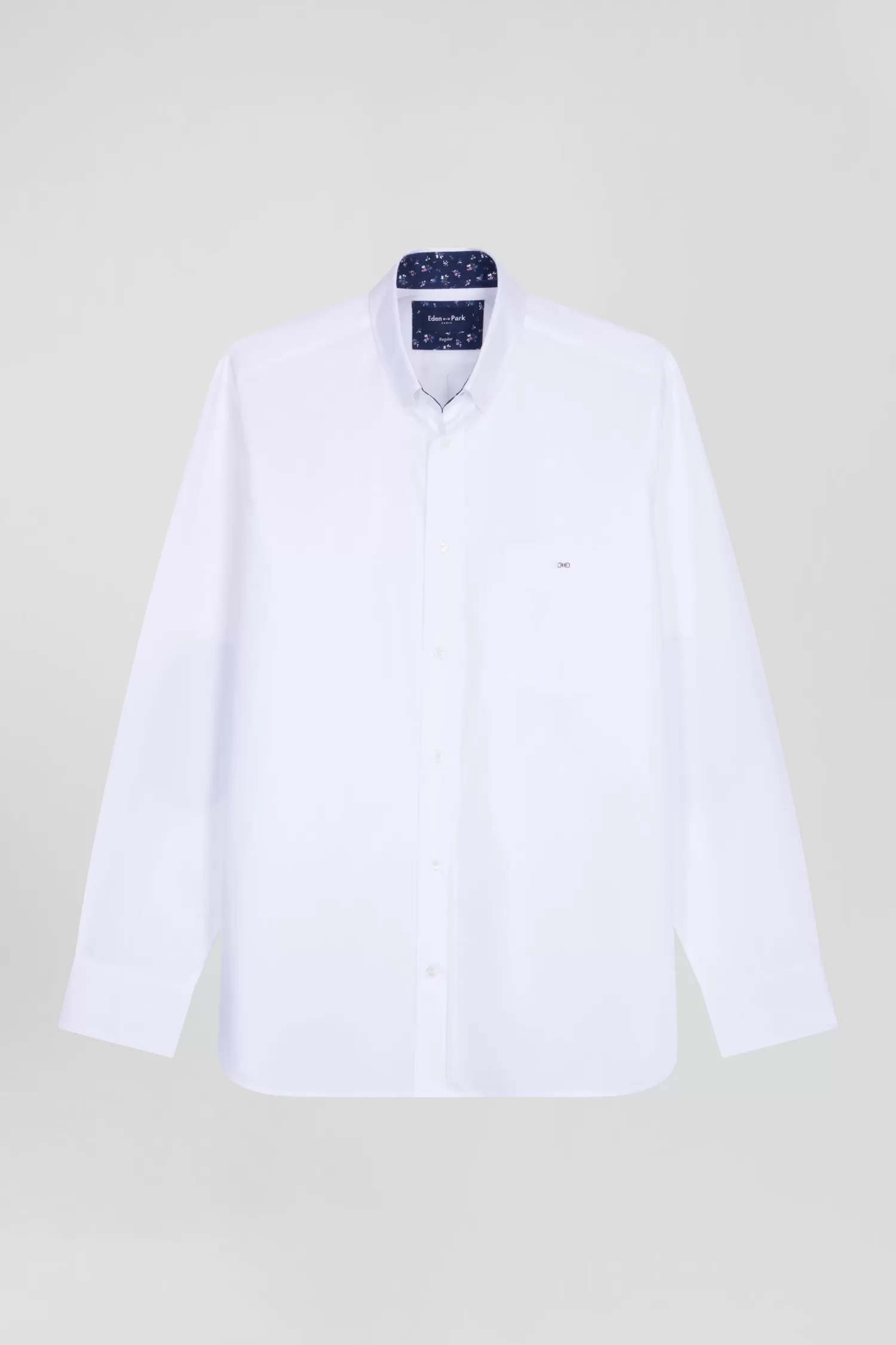 Eden Park Regular white cotton poplin shirt with button-down collar and printed elbow patches< Shirts