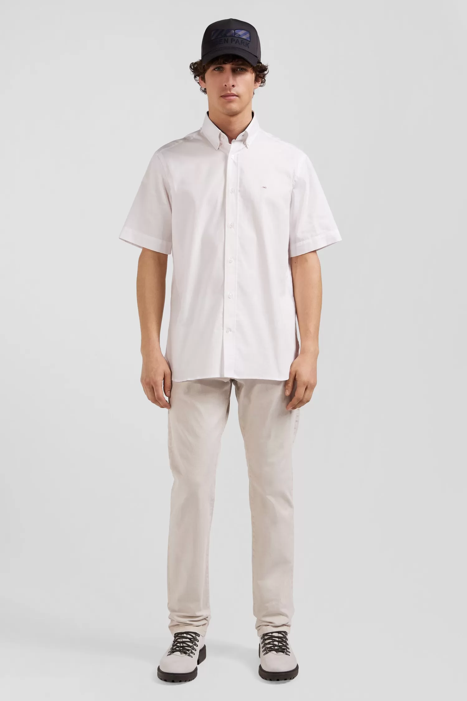 Eden Park Regular white cotton short-sleeved shirt with back 10 embroidery< Short-sleeved Shirts