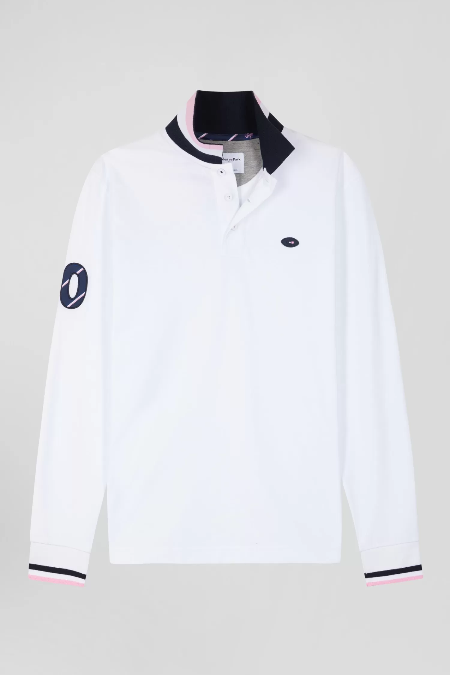 Eden Park Regular white long-sleeved cotton piqué polo shirt with XV de France embroidery< Polos