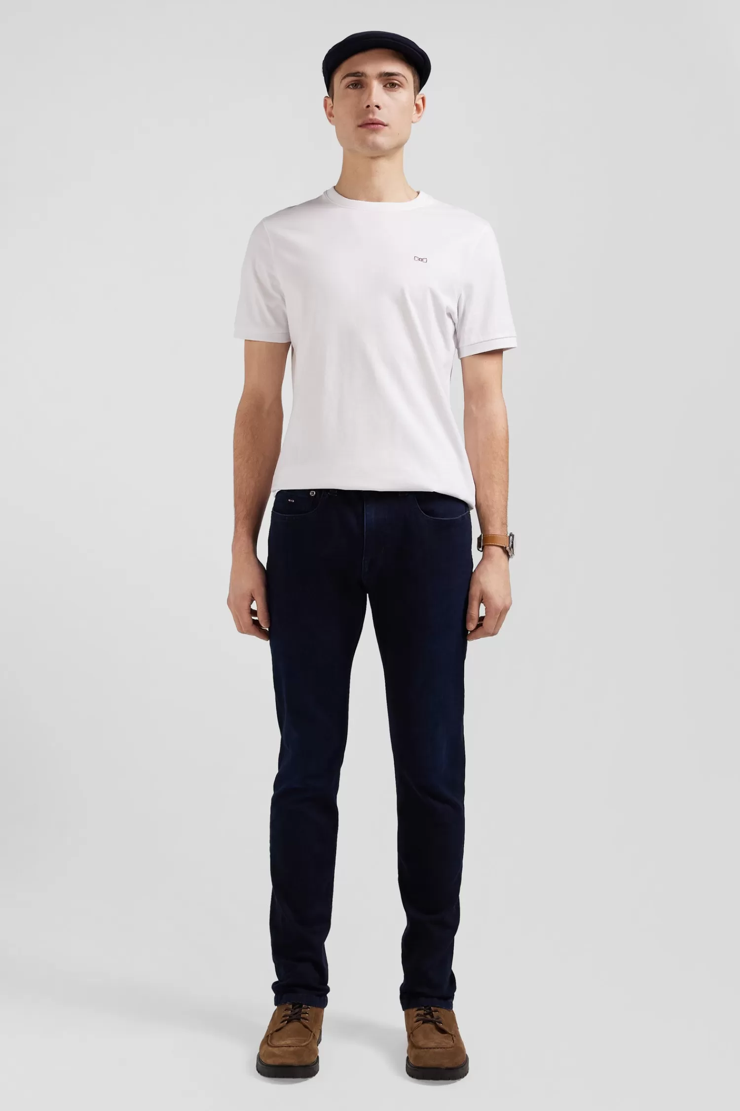 Eden Park Regular white short-sleeved cotton T-shirt with back emblem embroidery< T-shirts