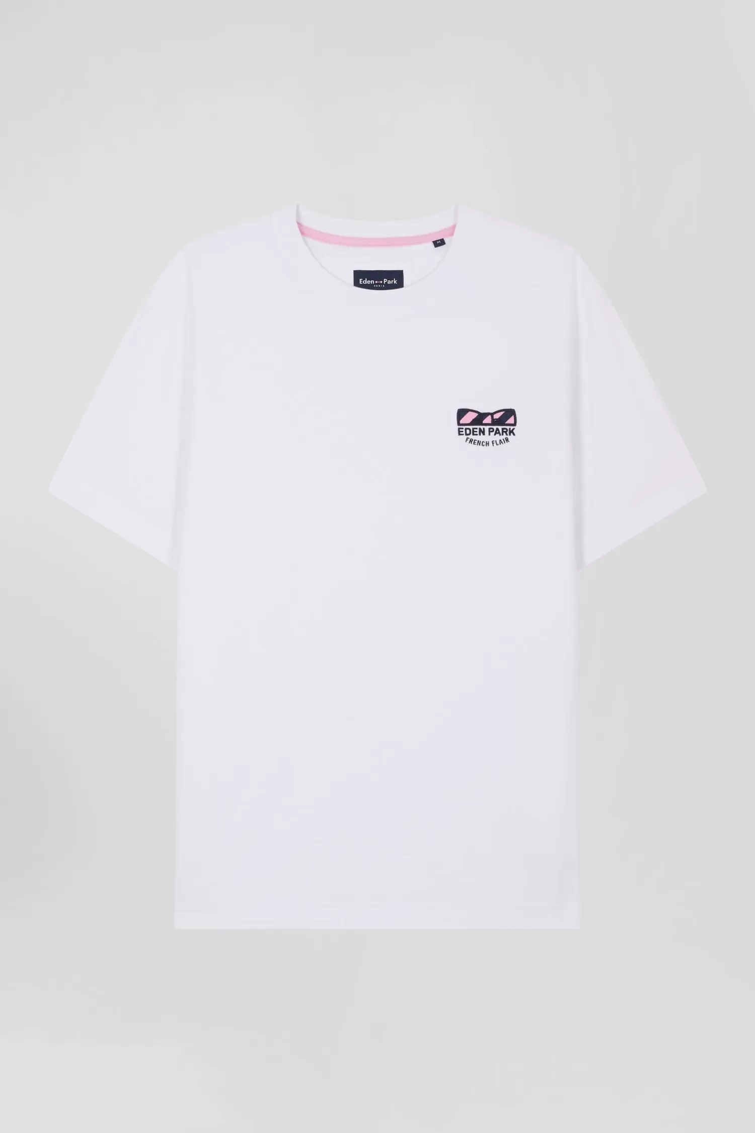 Eden Park Regular white short-sleeved cotton T-shirt with tie patchwork emblem< T-shirts