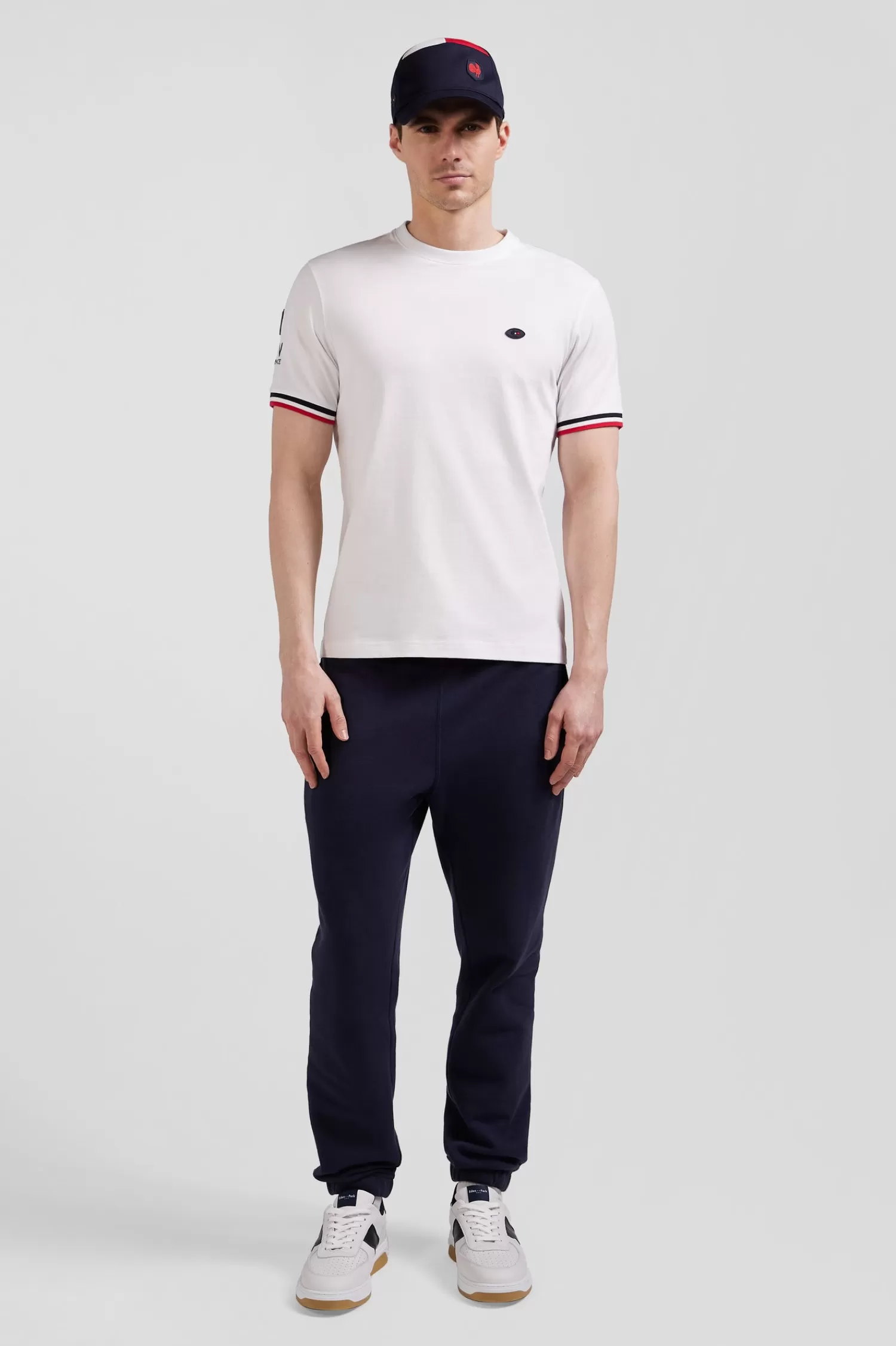 Eden Park Regular white short-sleeved cotton T-shirt with tricolor XV de France embroidery< T-shirts