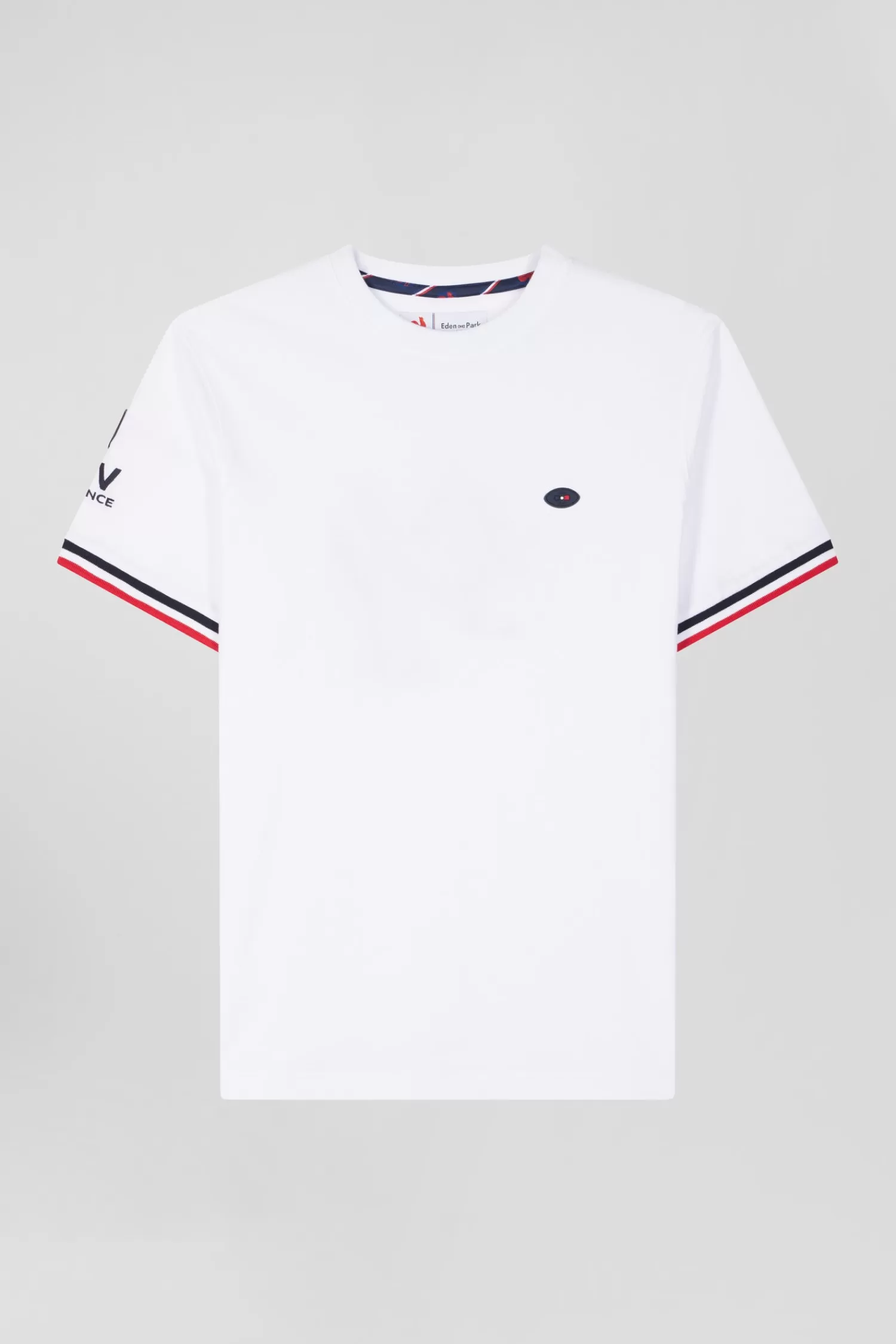 Eden Park Regular white short-sleeved cotton T-shirt with tricolor XV de France embroidery< T-shirts