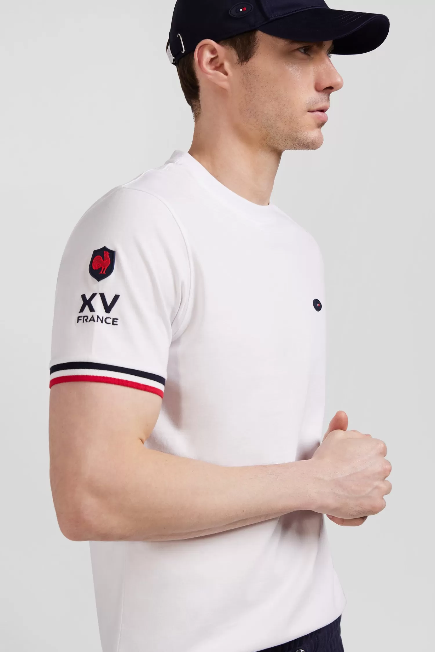 Eden Park Regular white short-sleeved cotton T-shirt with tricolor XV de France embroidery< T-shirts
