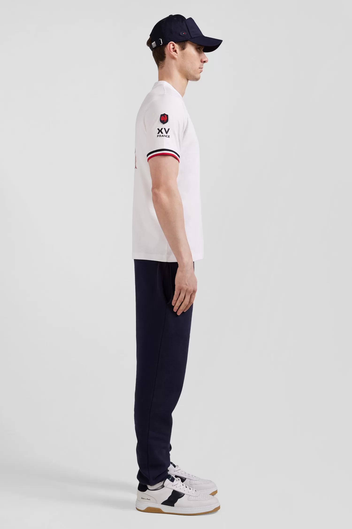 Eden Park Regular white short-sleeved cotton T-shirt with tricolor XV de France embroidery< T-shirts