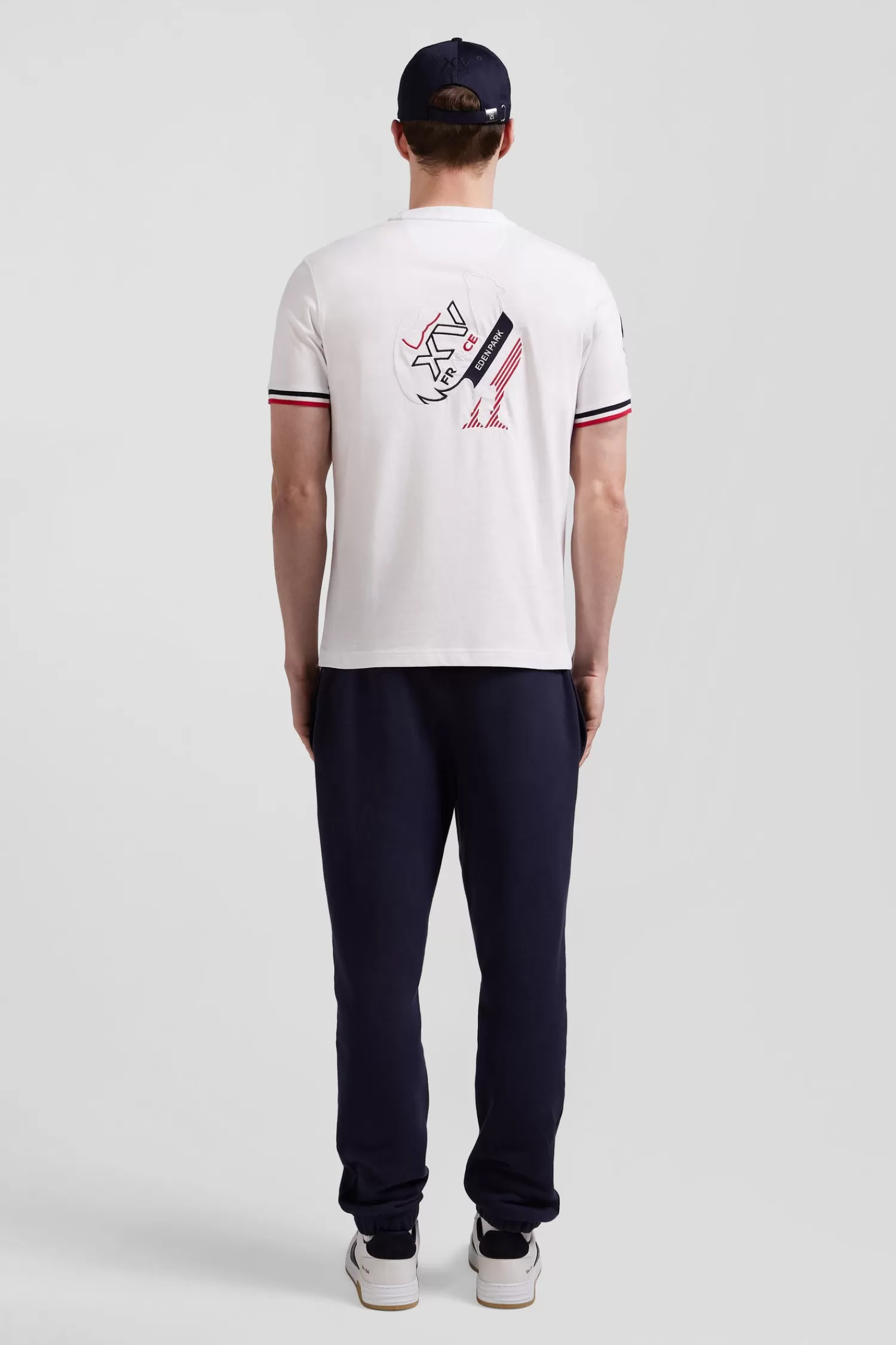Eden Park Regular white short-sleeved cotton T-shirt with tricolor XV de France embroidery< T-shirts