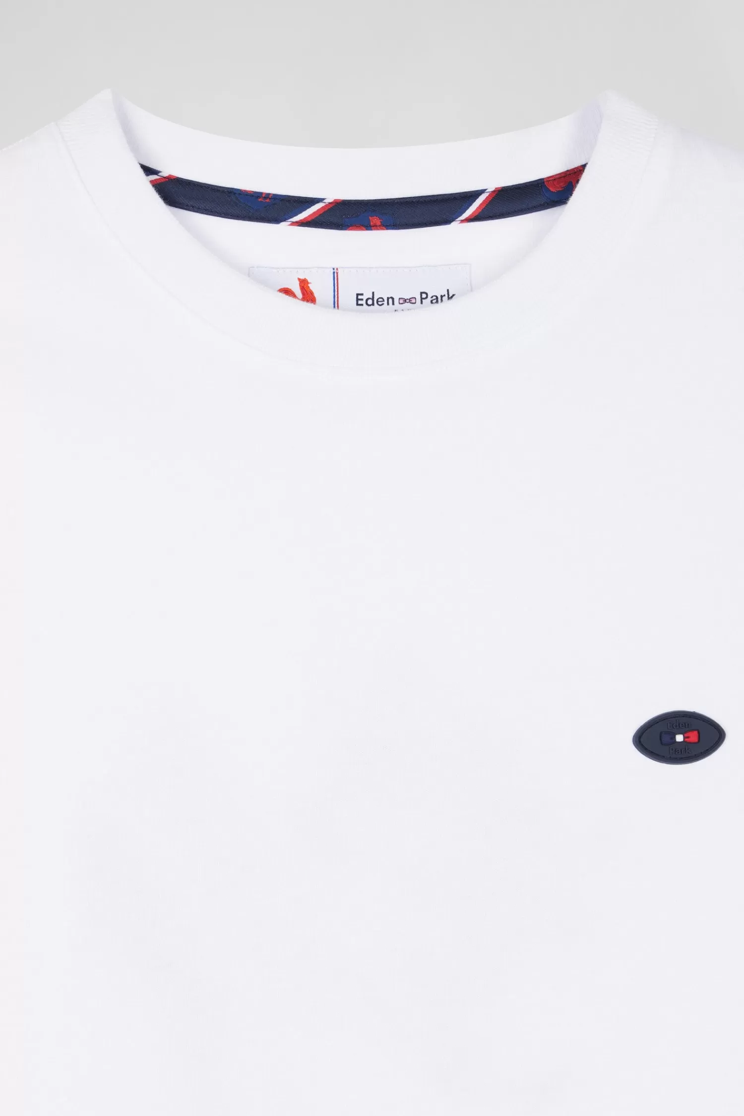 Eden Park Regular white short-sleeved cotton T-shirt with tricolor XV de France embroidery< T-shirts