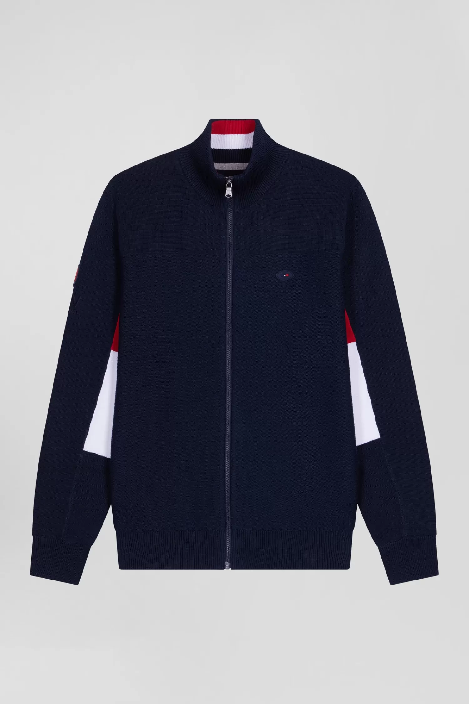 Eden Park Regular XV de France navy blue cotton zipped cardigan with tricolour details< Cardigans