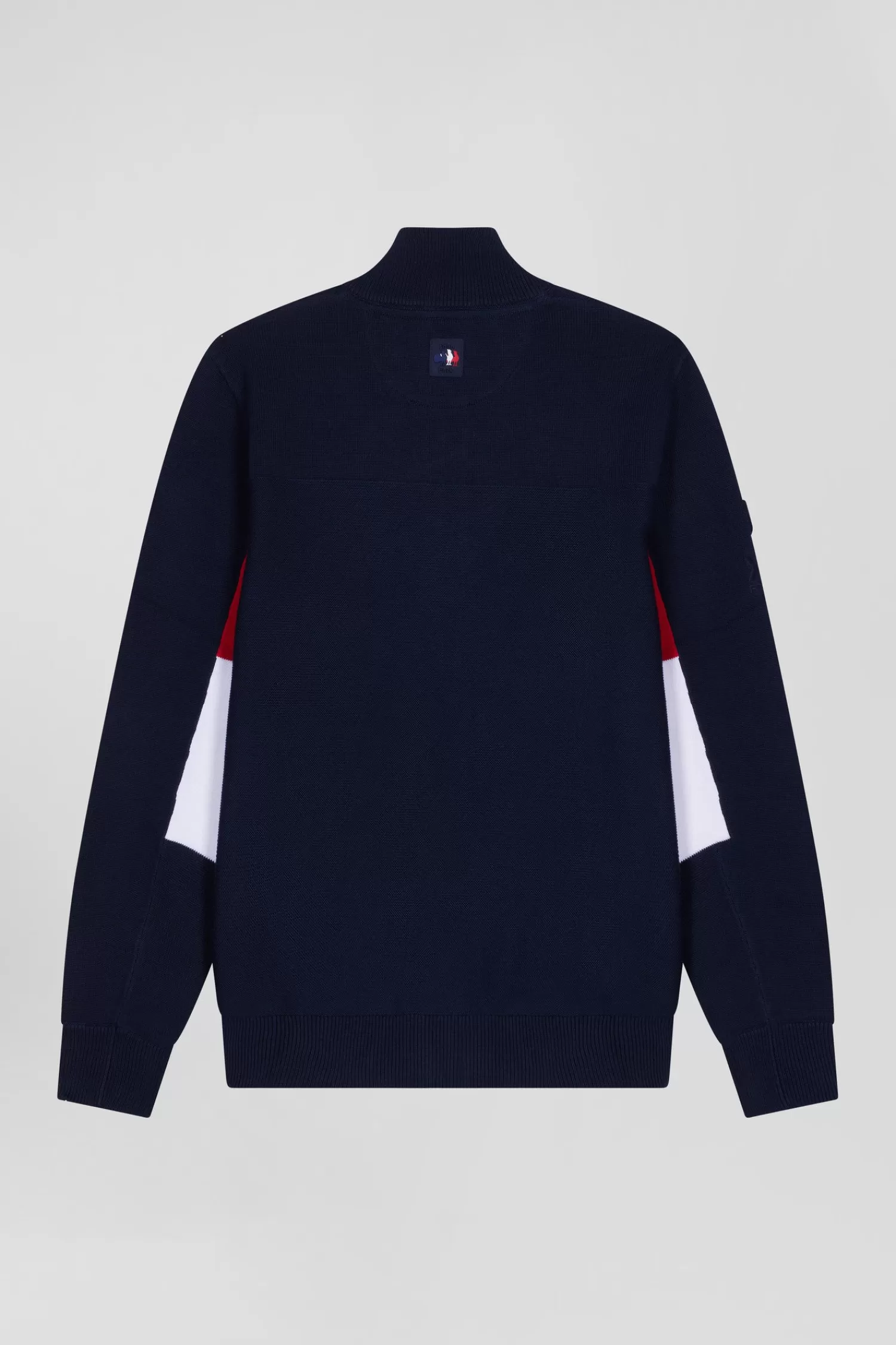 regular_xv_de_france_navy_blue_cotton_zipped_cardigan_with_tricolour_details_3.webp Eden Park Regular XV de France navy blue cotton zipped cardigan with tricolour details< Cardigans
