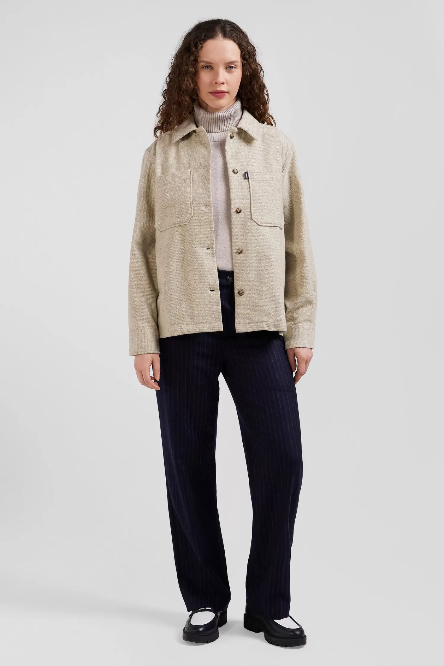 Eden Park Relax beige mixed cotton overshirt with patch pockets<Women Shirts | Shirts