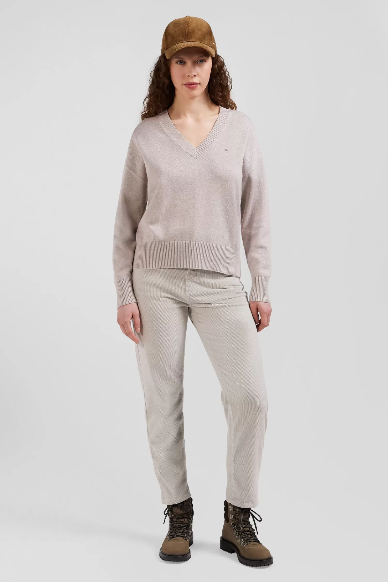 Eden Park Relax beige wool and cotton V-neck jumper<Women Sweaters