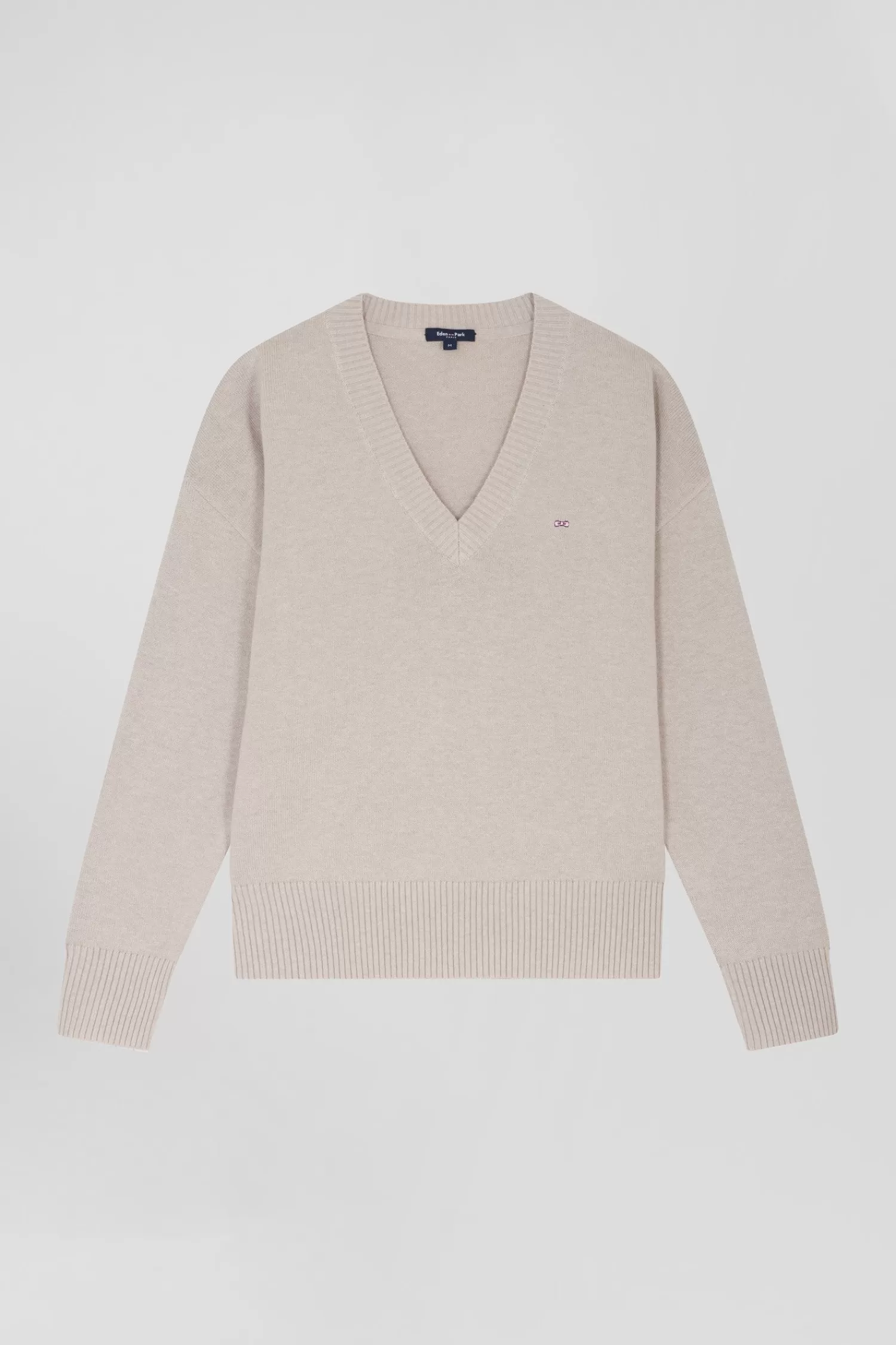 Eden Park Relax beige wool and cotton V-neck jumper<Women Sweaters