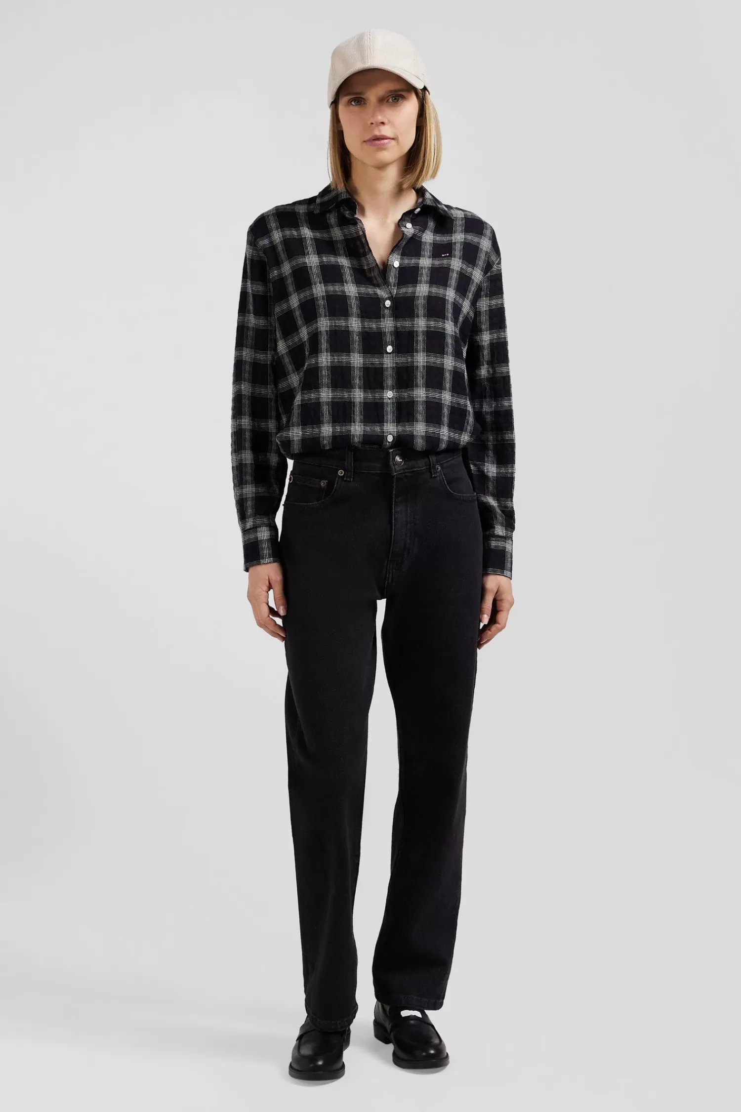 Eden Park Relax black checked wool and cotton shirt<Women Shirts | Shirts