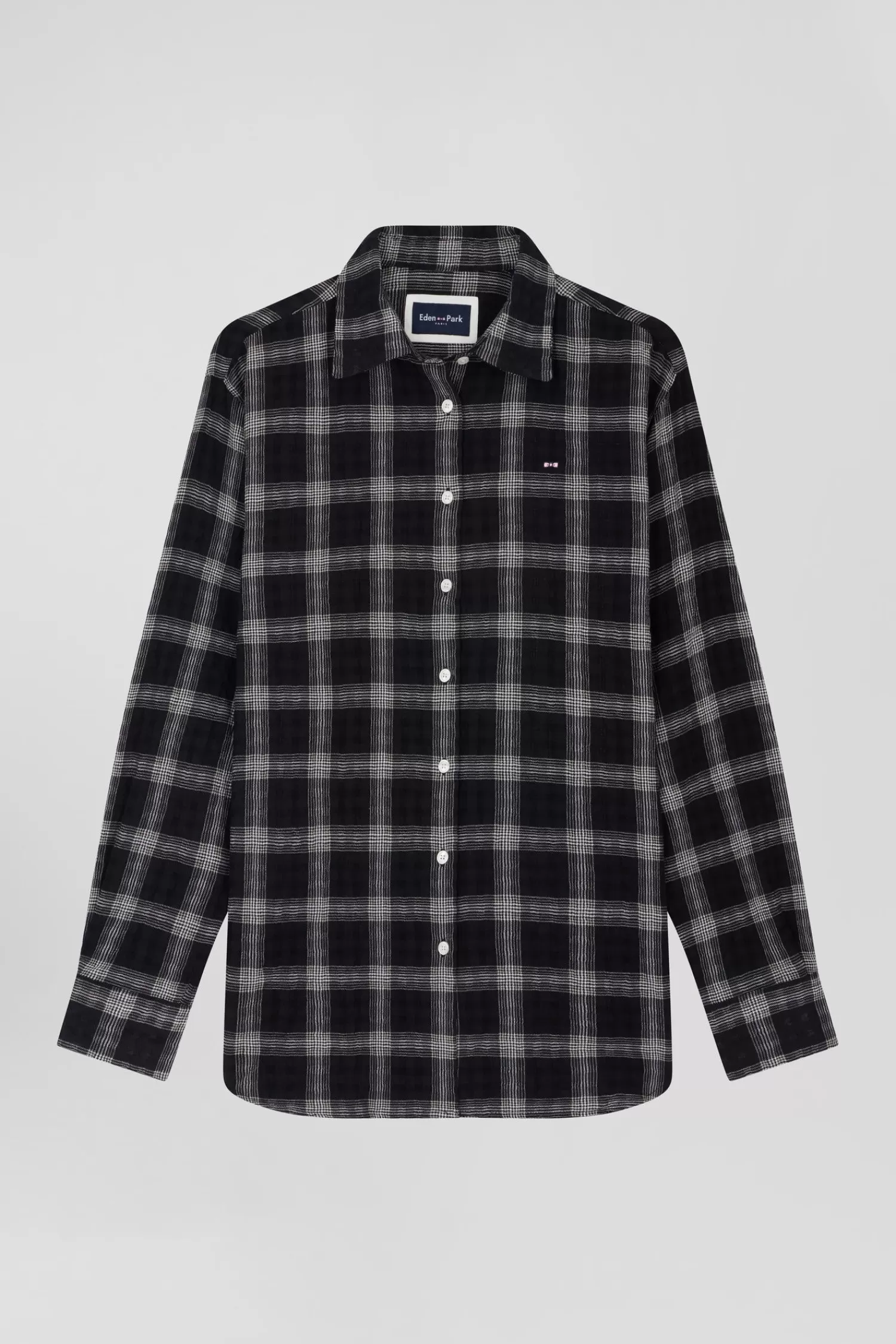 Eden Park Relax black checked wool and cotton shirt<Women Shirts | Shirts