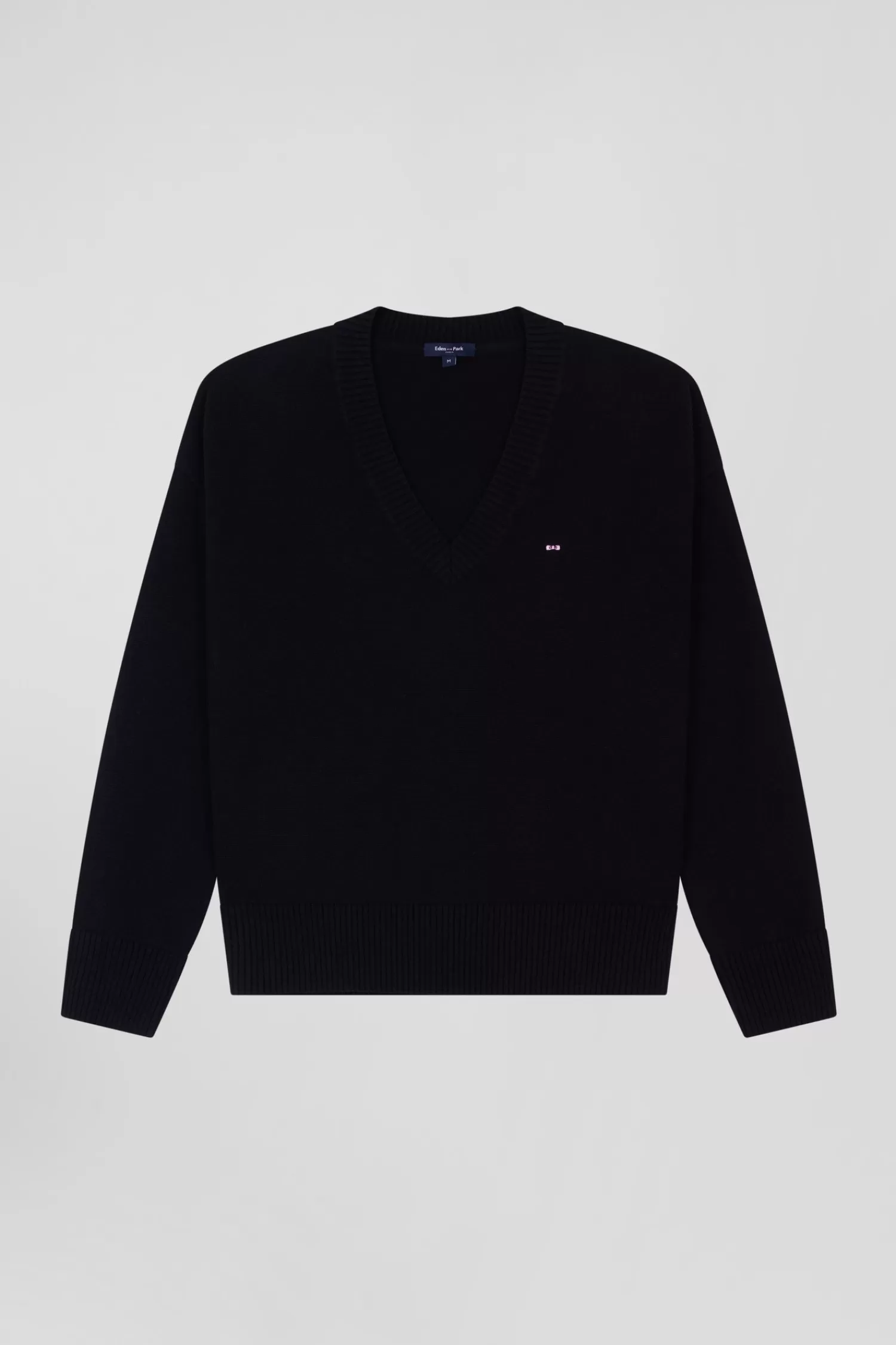 Eden Park Relax black wool and cotton V-neck jumper<Women Sweaters