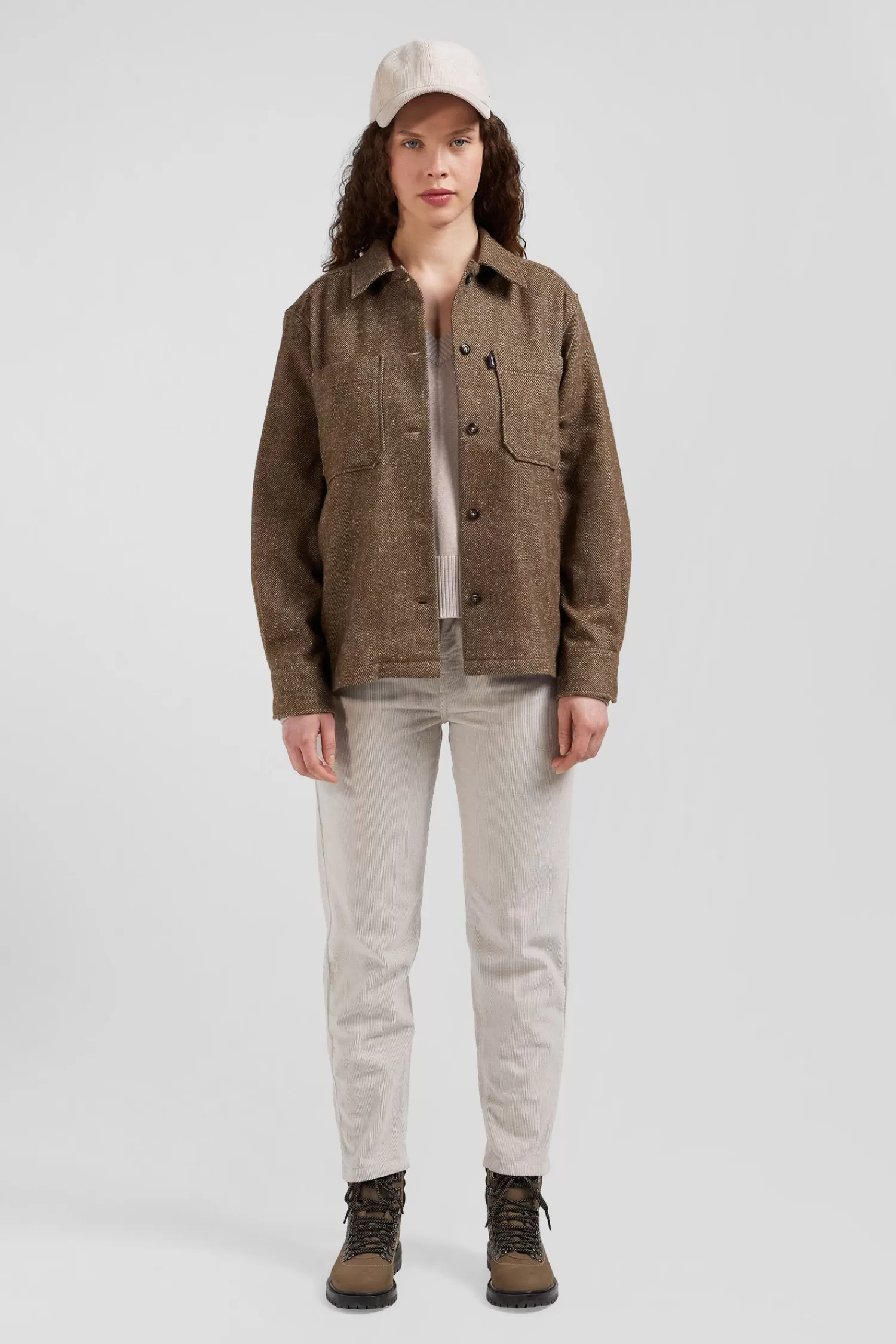 Eden Park Relax brown mixed cotton overshirt with patch pockets<Women Shirts | Shirts
