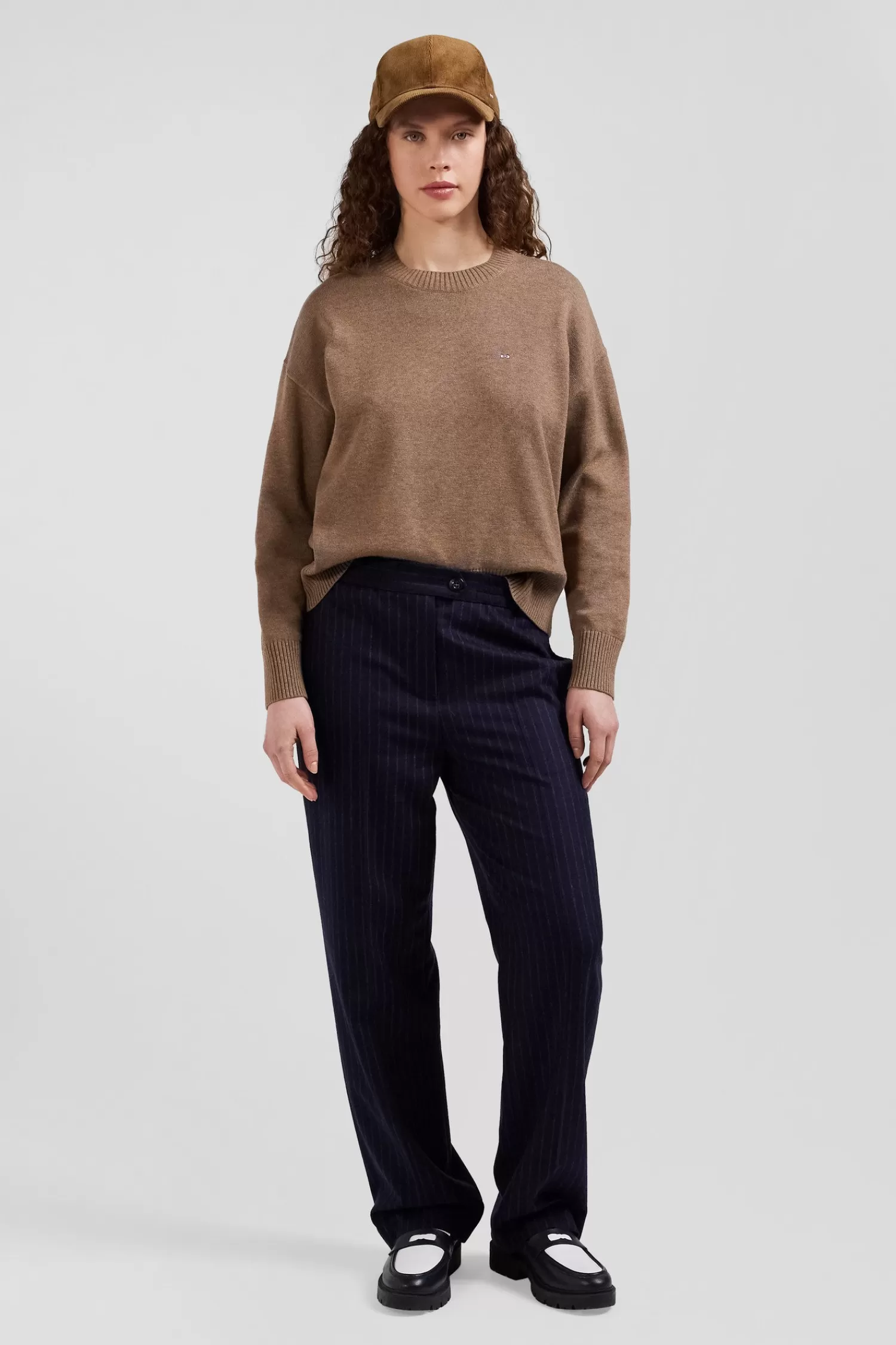 Eden Park Relax brown wool and cotton crew neck jumper<Women Sweaters