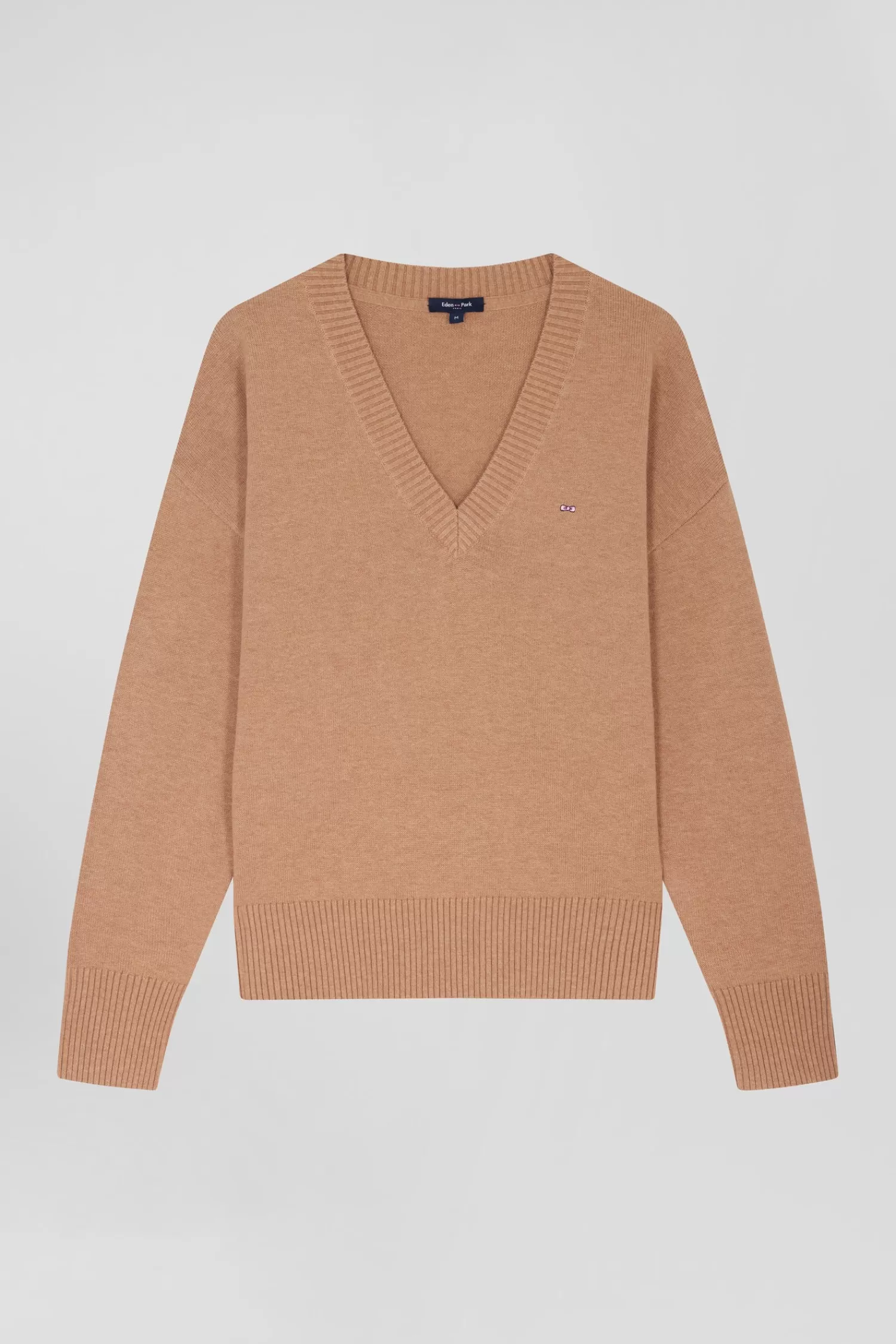 Eden Park Relax camel wool and cotton V-neck jumper<Women Sweaters