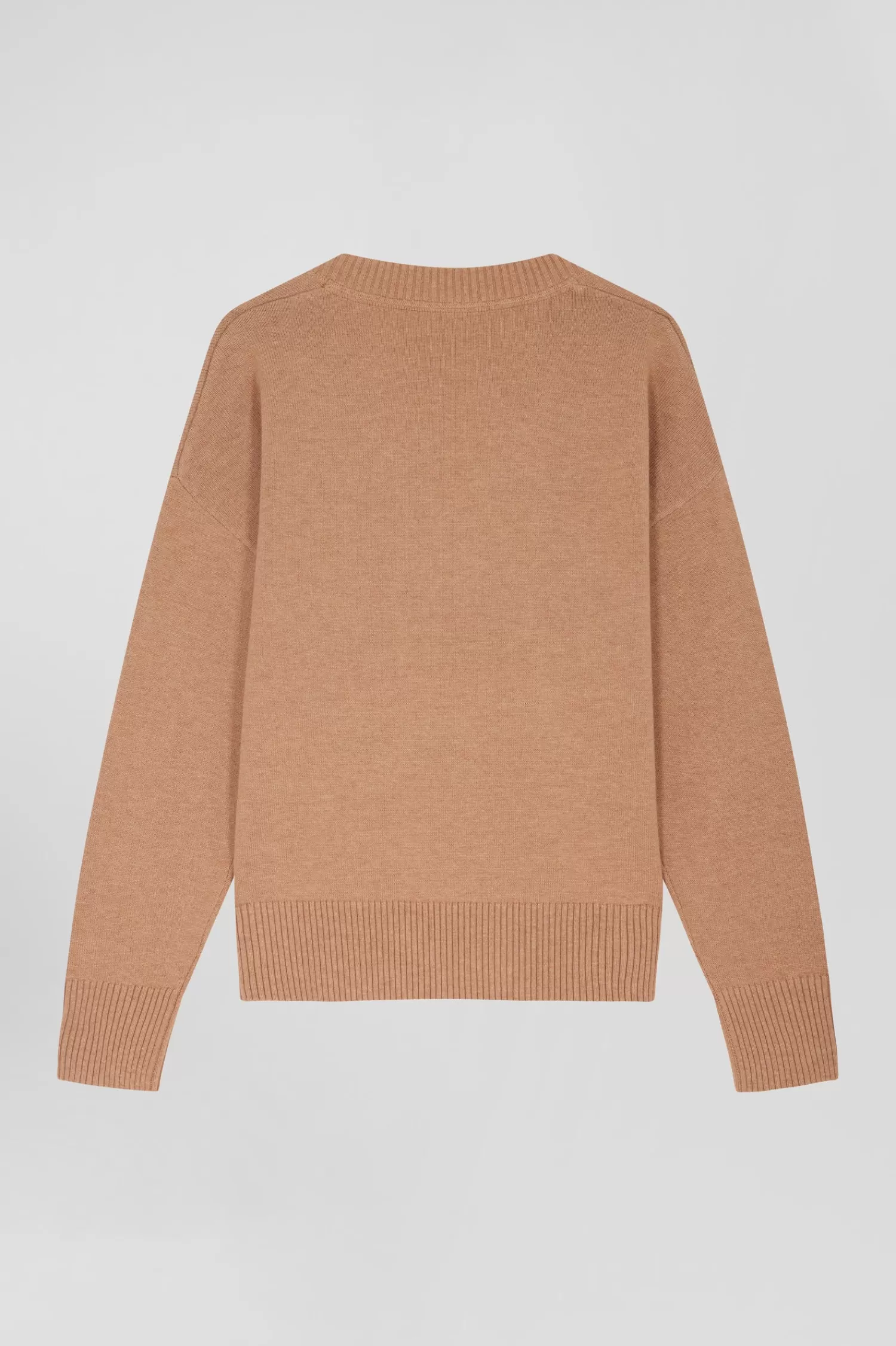 relax_camel_wool_and_cotton_vneck_jumper_4.webp Eden Park Relax camel wool and cotton V-neck jumper<Women Sweaters