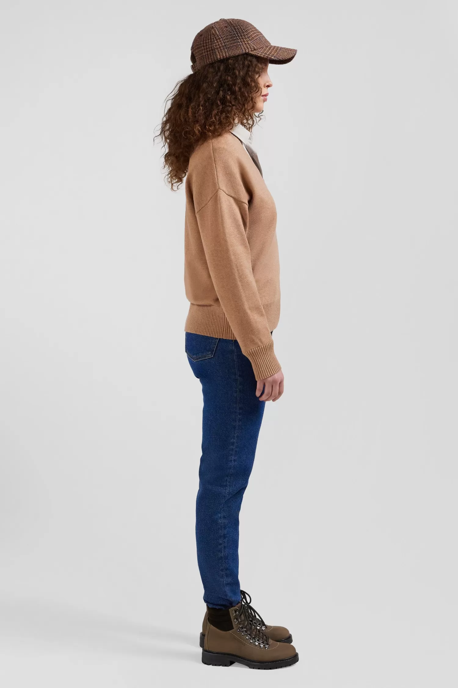 relax_camel_wool_and_cotton_vneck_jumper_5.webp Eden Park Relax camel wool and cotton V-neck jumper<Women Sweaters