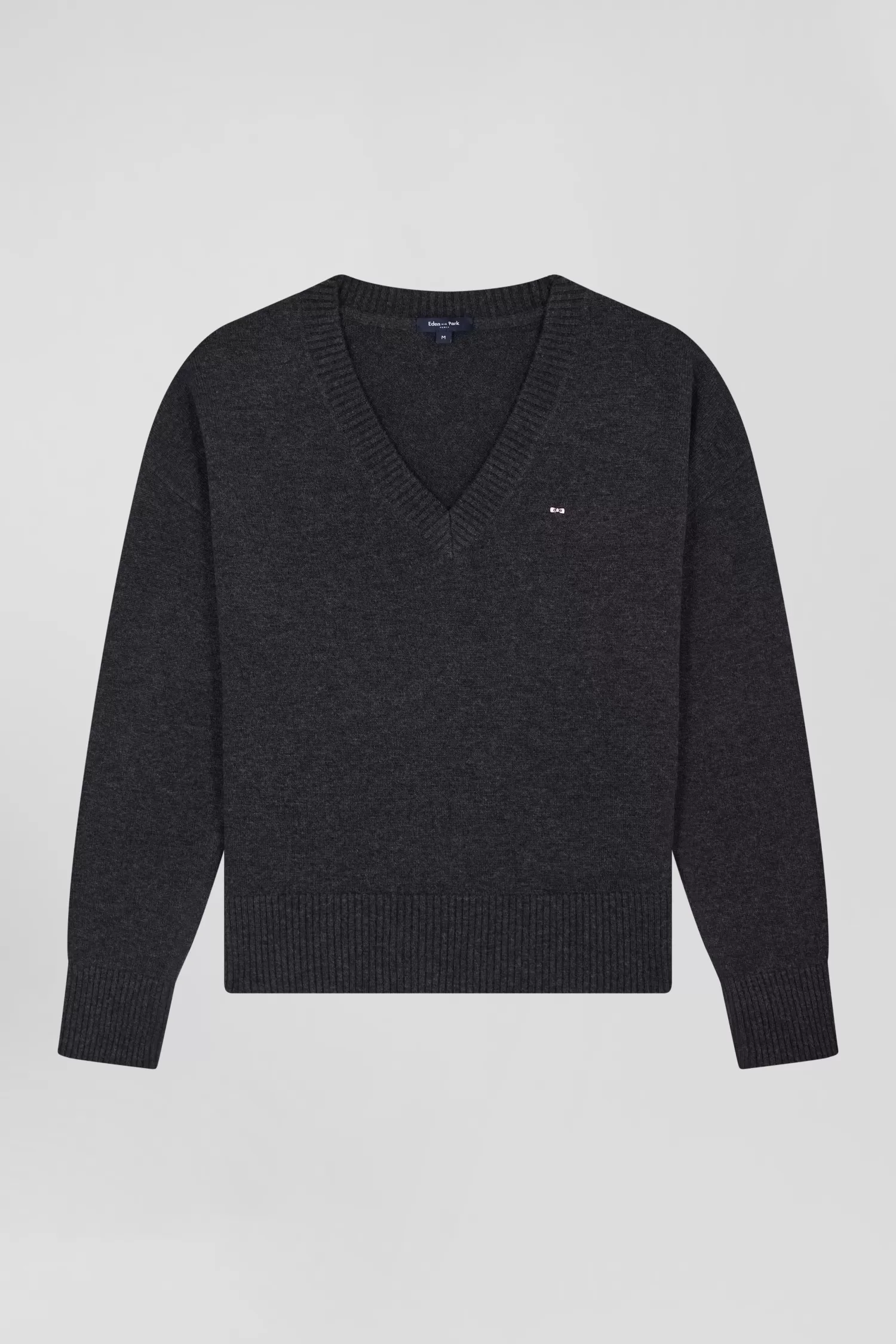 Eden Park Relax dark grey mottled wool and cotton V-neck jumper<Women Sweaters