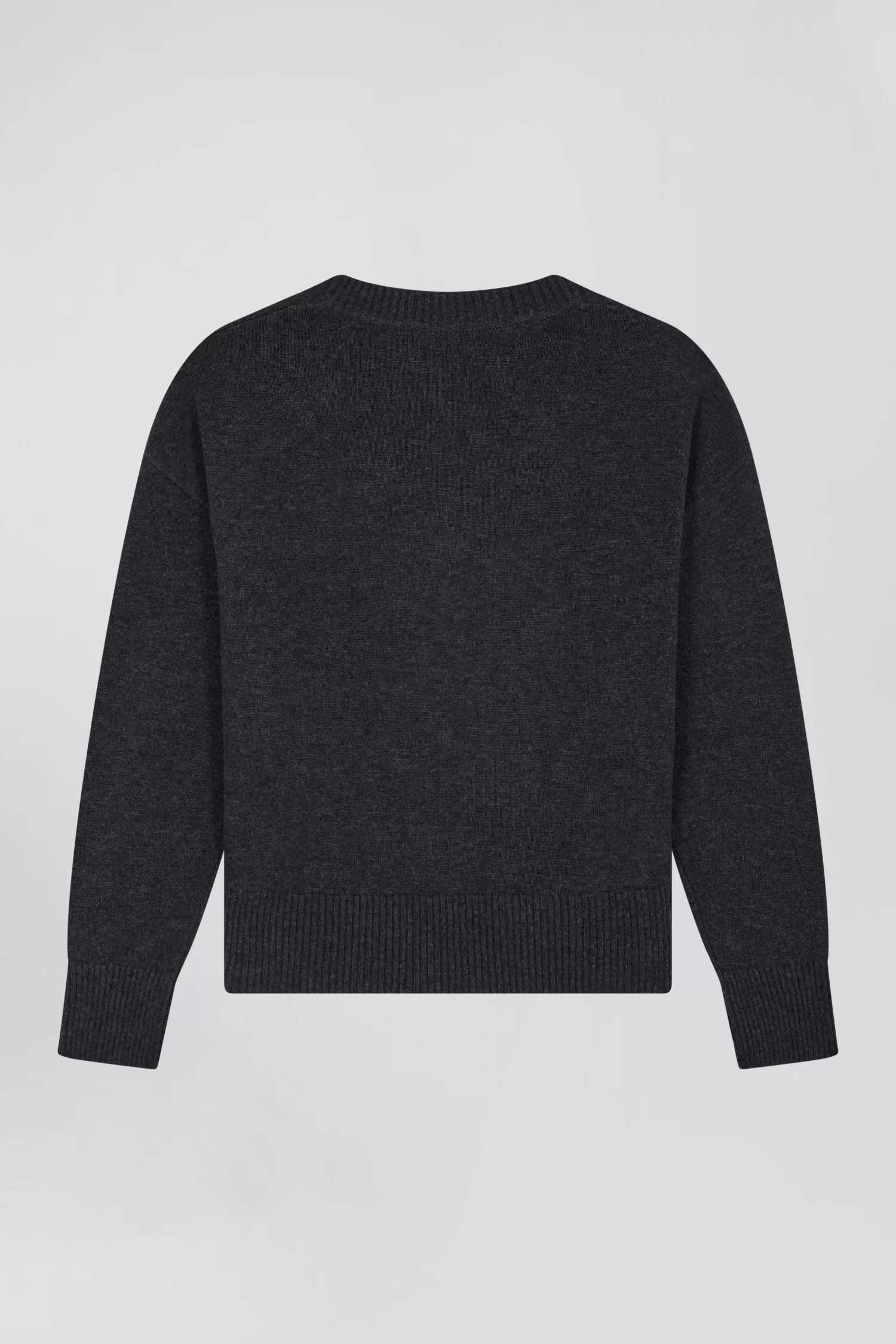 relax_dark_grey_mottled_wool_and_cotton_vneck_jumper_3.webp Eden Park Relax dark grey mottled wool and cotton V-neck jumper<Women Sweaters