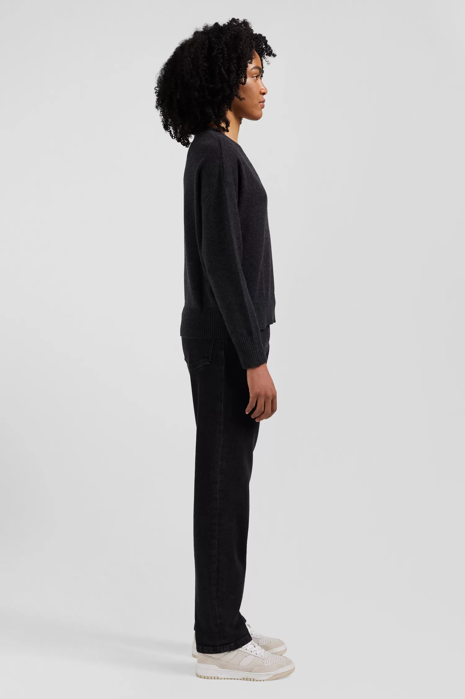 relax_dark_grey_mottled_wool_and_cotton_vneck_jumper_4.webp Eden Park Relax dark grey mottled wool and cotton V-neck jumper<Women Sweaters