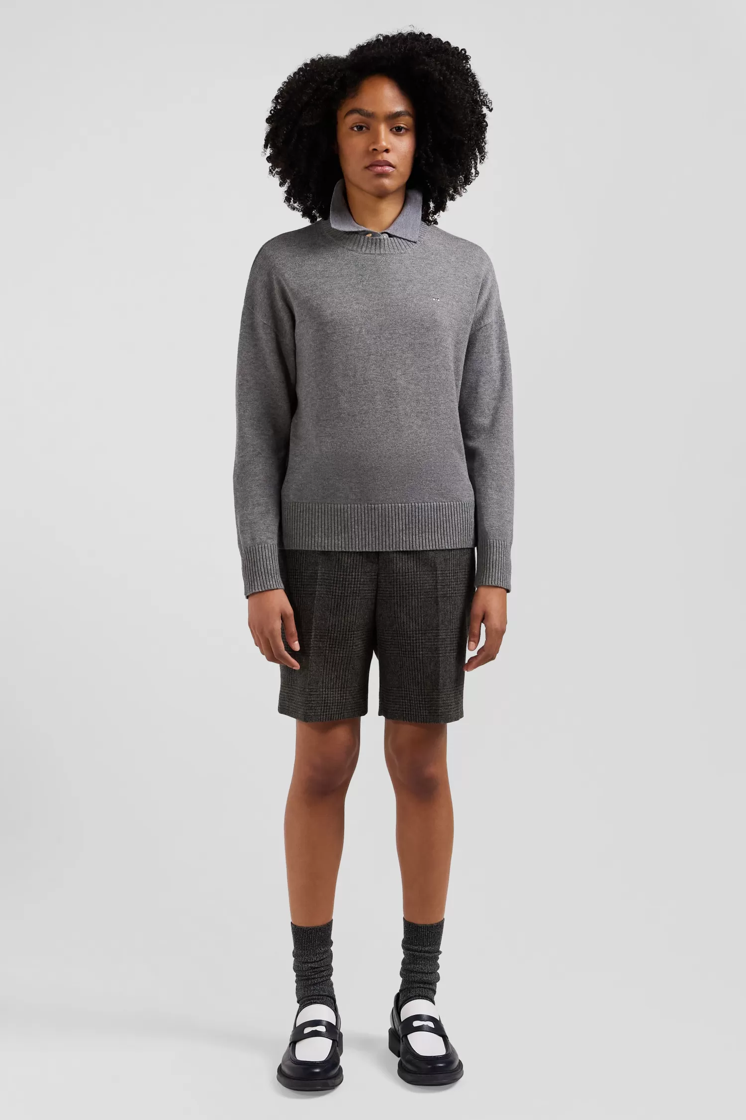 Eden Park Relax dark grey wool and cotton crew neck jumper<Women Sweaters