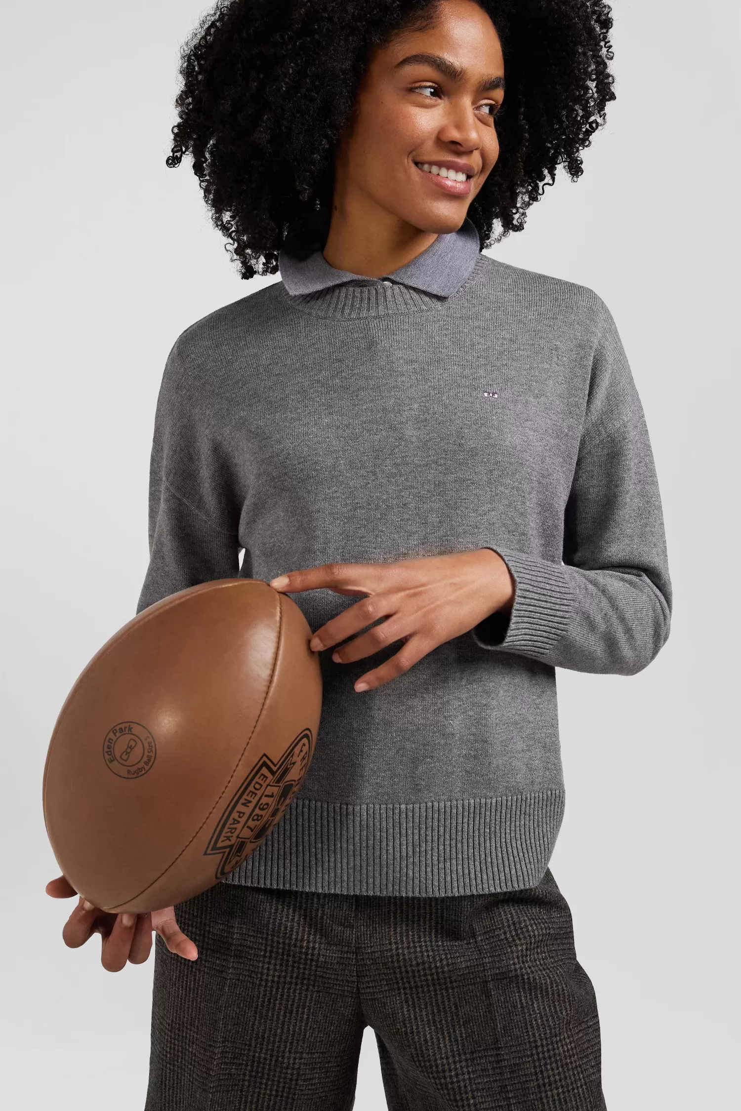 Eden Park Relax dark grey wool and cotton crew neck jumper<Women Sweaters